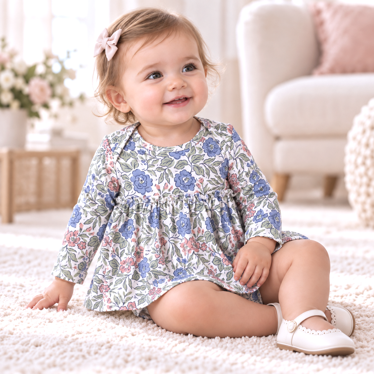 Vintage Floral Skirted Baby Girl Bamboo Bodysuit