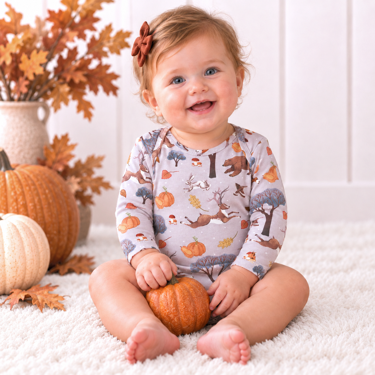 Forest Frolic Baby Bodysuit - Bamboo Autumn