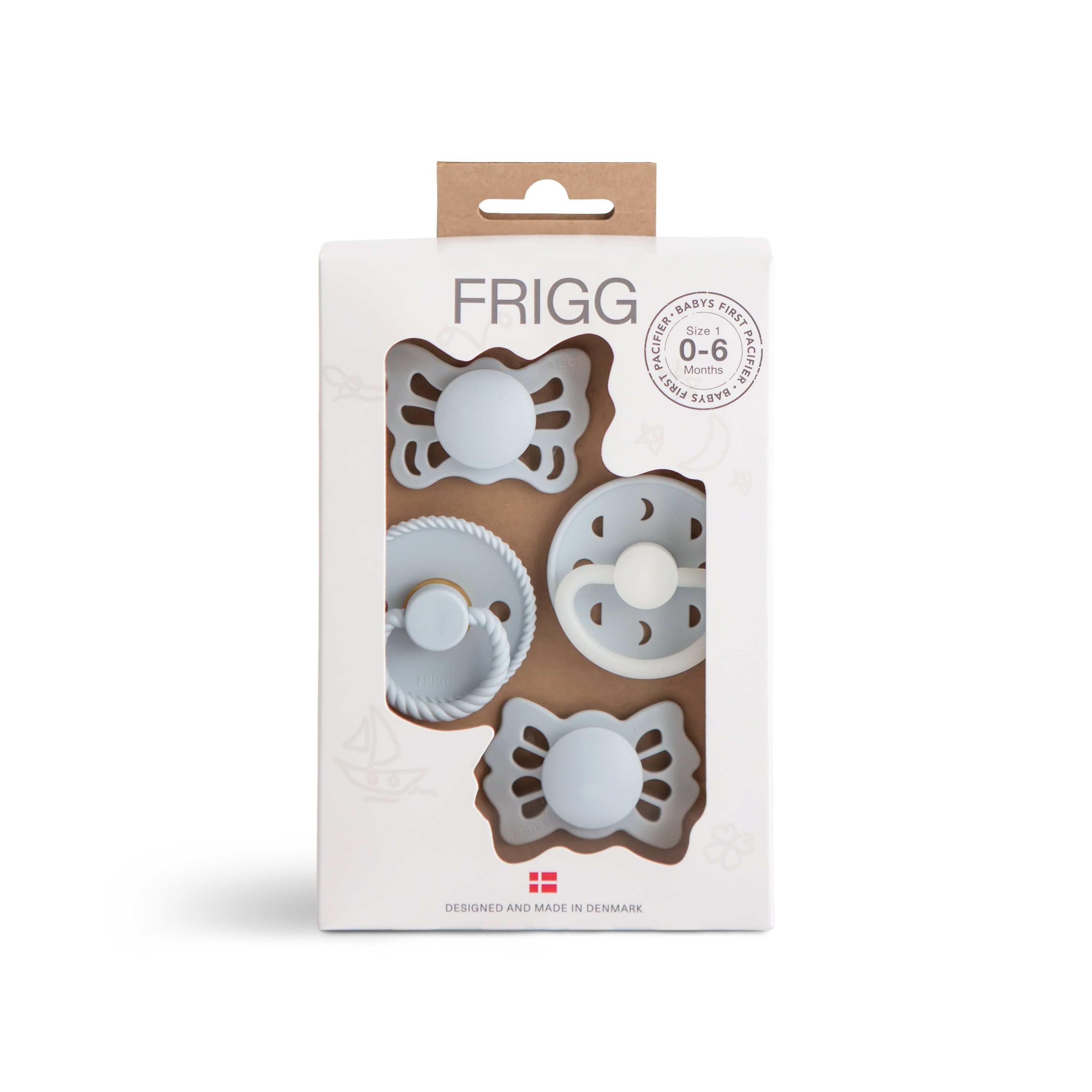 Frigg Baby's First Pacifier Moonlight Sailing (powder Blue) 4-pack