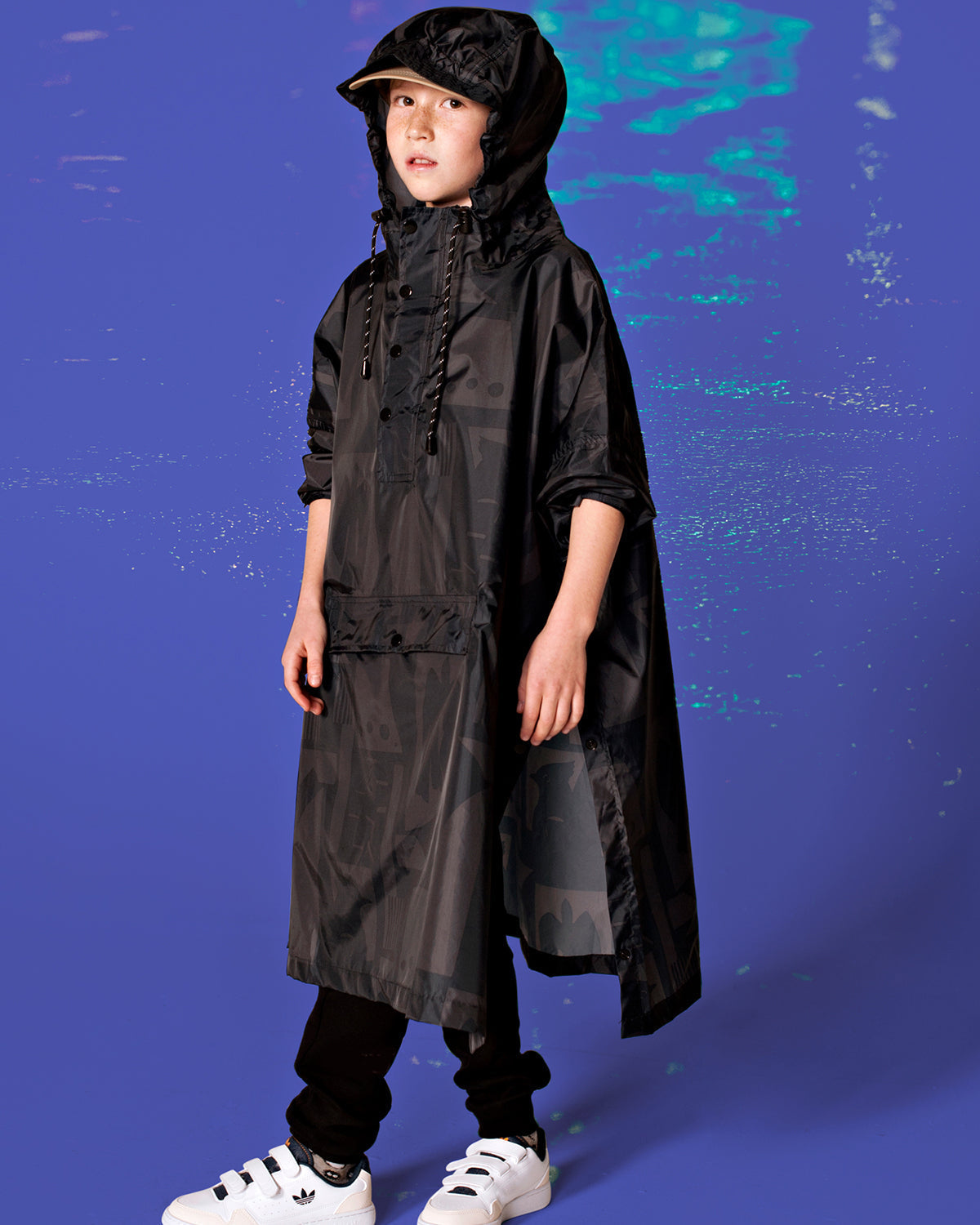 Kids Rain Poncho Back To Black Art Camo