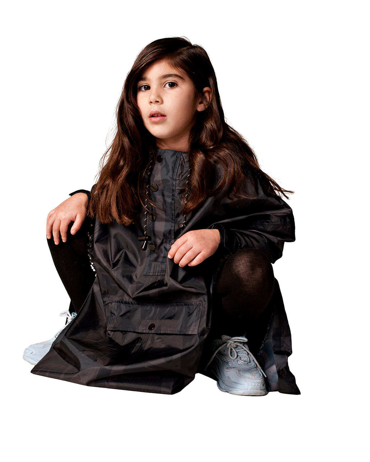 Kids Rain Poncho Back To Black Art Camo