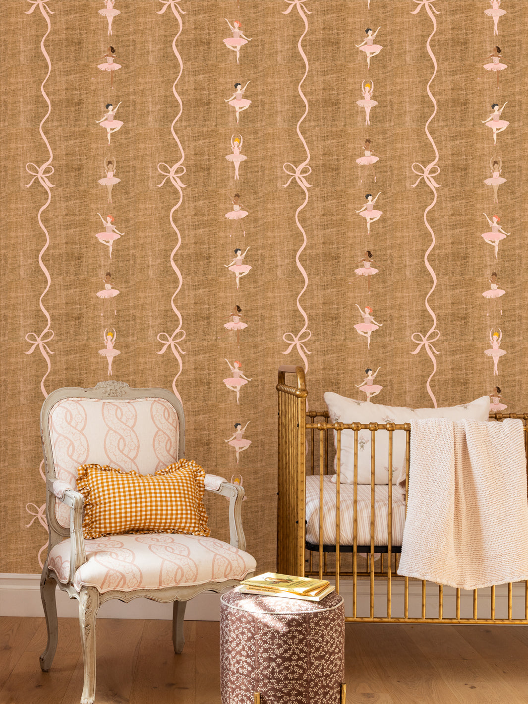 'ballerina Stripe On Gold' Wallpaper By Meri Meri - Gold