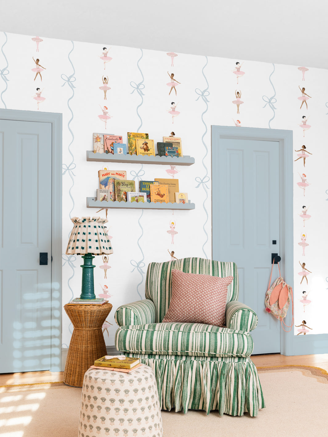 'ballerina Stripe' Wallpaper By Meri Meri - Blue