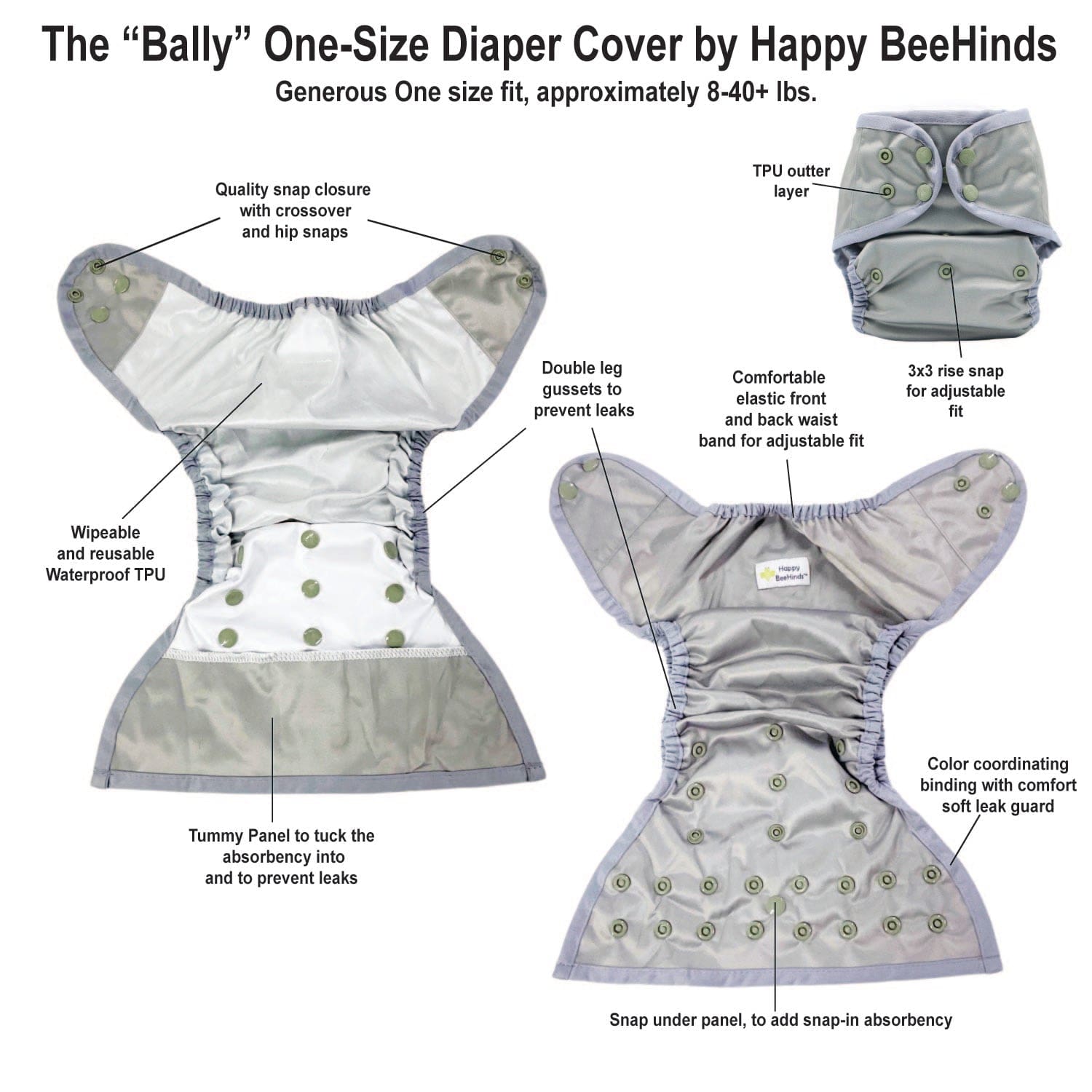 The "bally" One Size Diaper Cover By Happy Beehinds - Prints