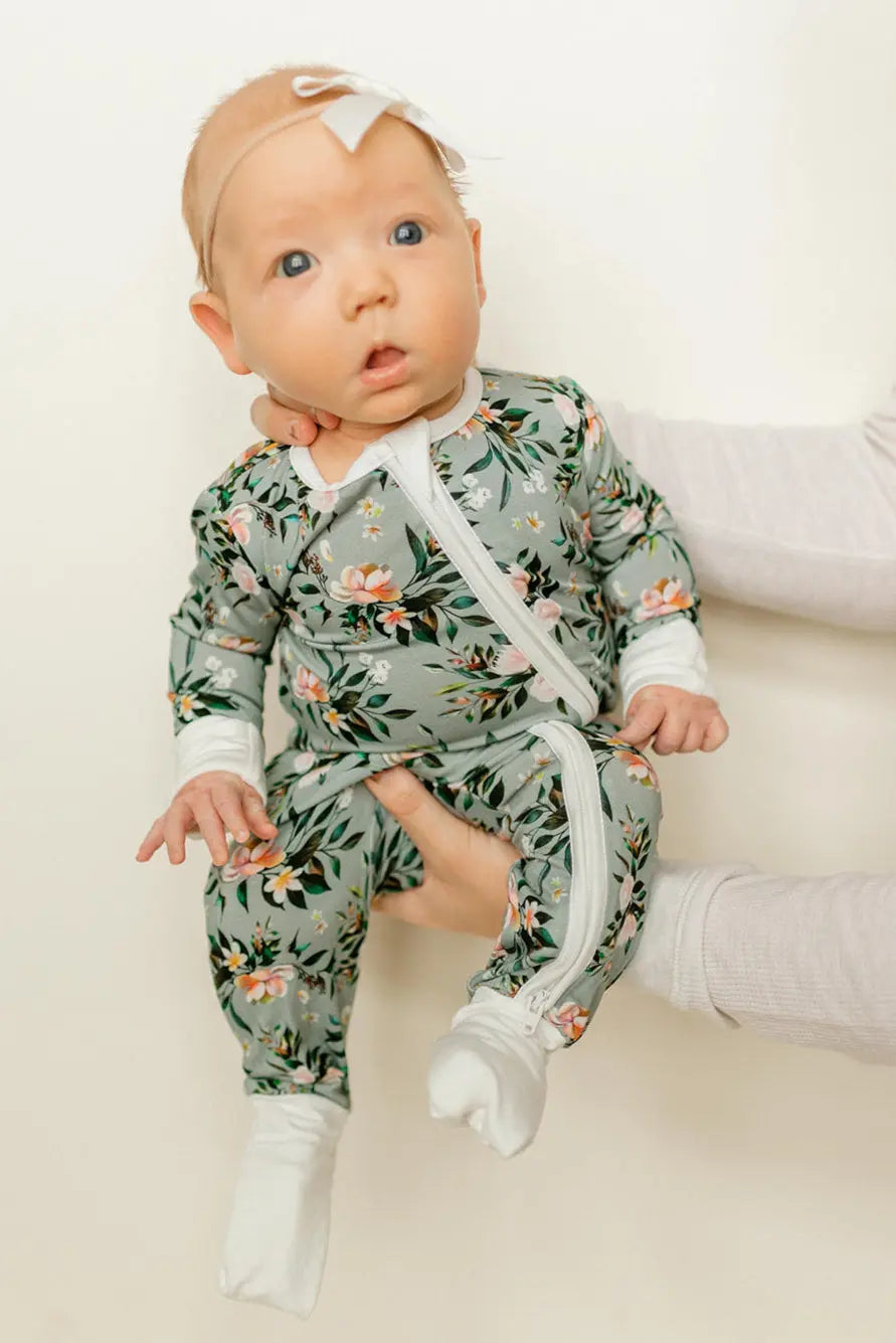 Bamboo Baby Convertible Jumpsuit 0-3 Months - Botanical