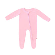 Spring Bamboo Solid Footed Zippered Onesie In Pastel Peony Pink