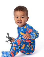 Electric Blue Space Dinosaur Bamboo Zip Onesie