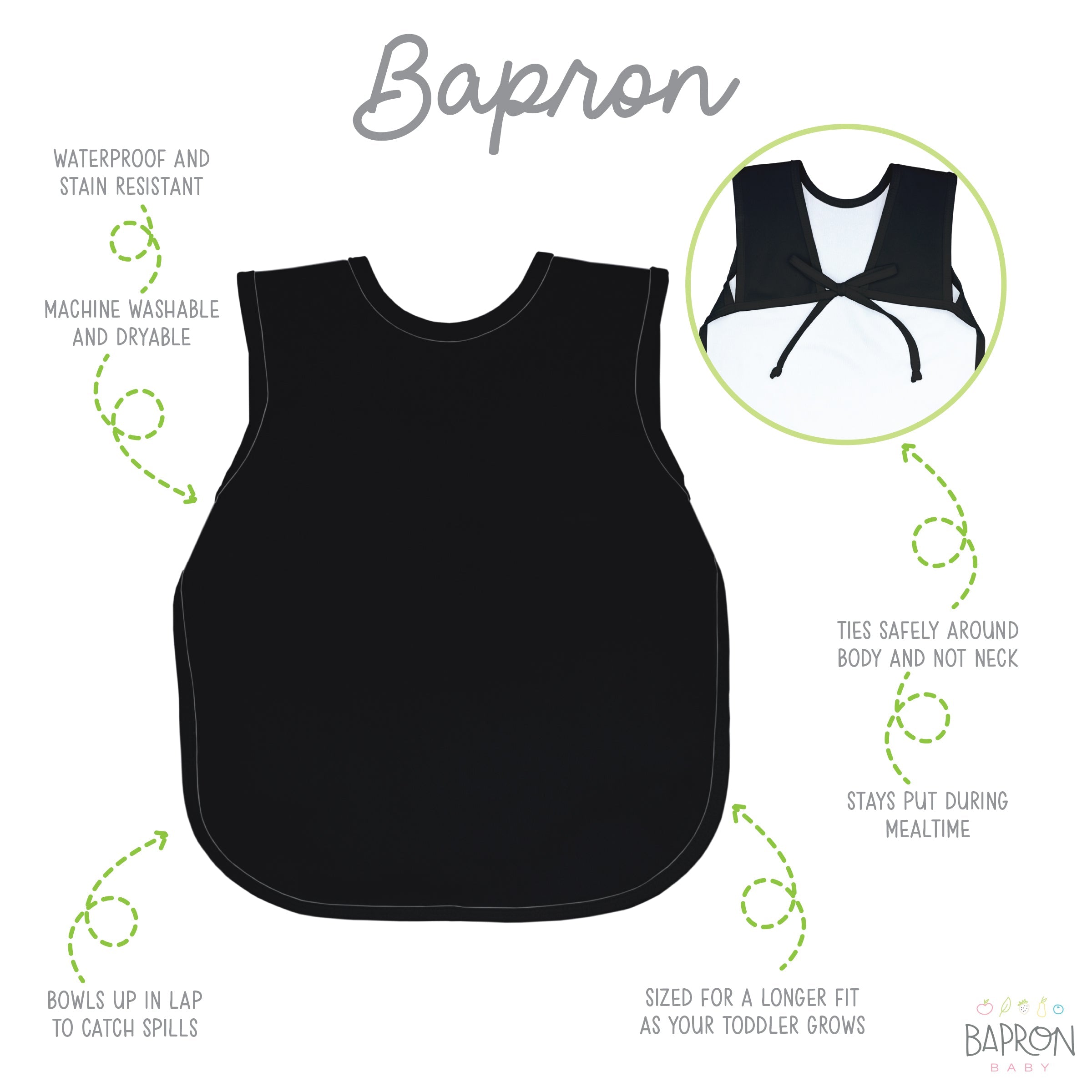 Solid Black Minimalist Bapron