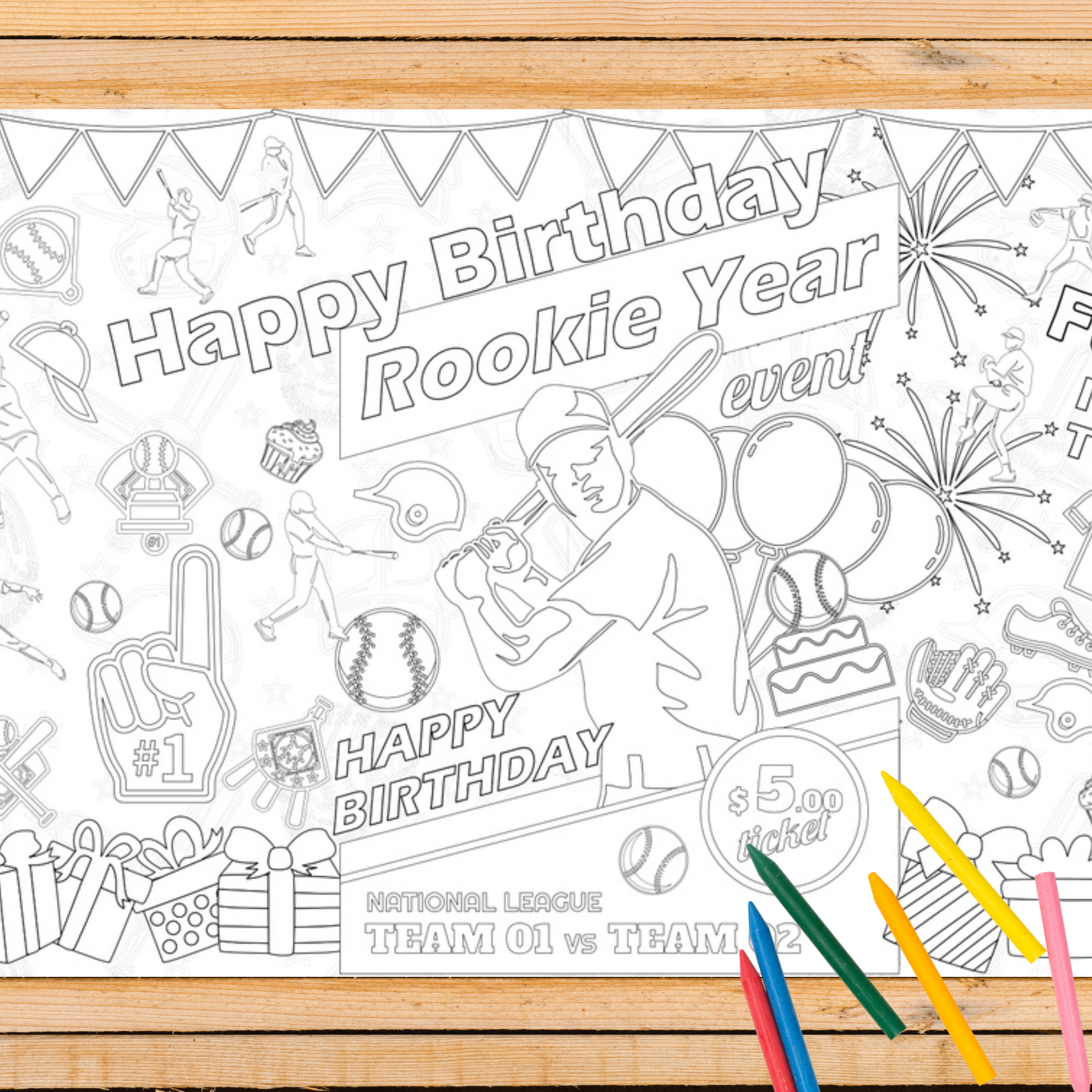 Baseball Birthday Coloring Tablecloth