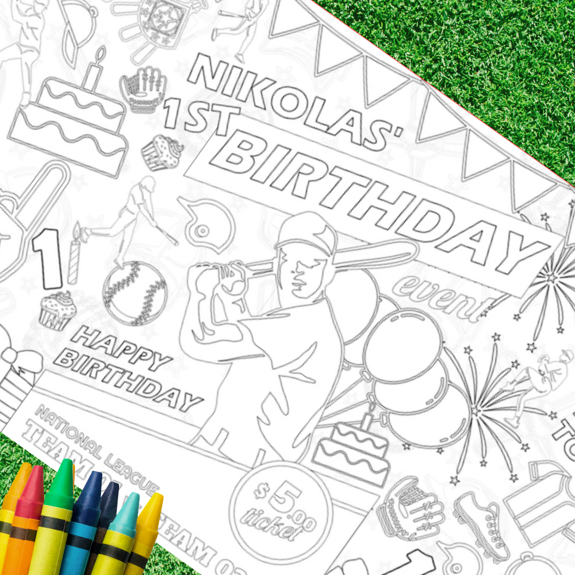 Baseball Birthday Coloring Tablecloth