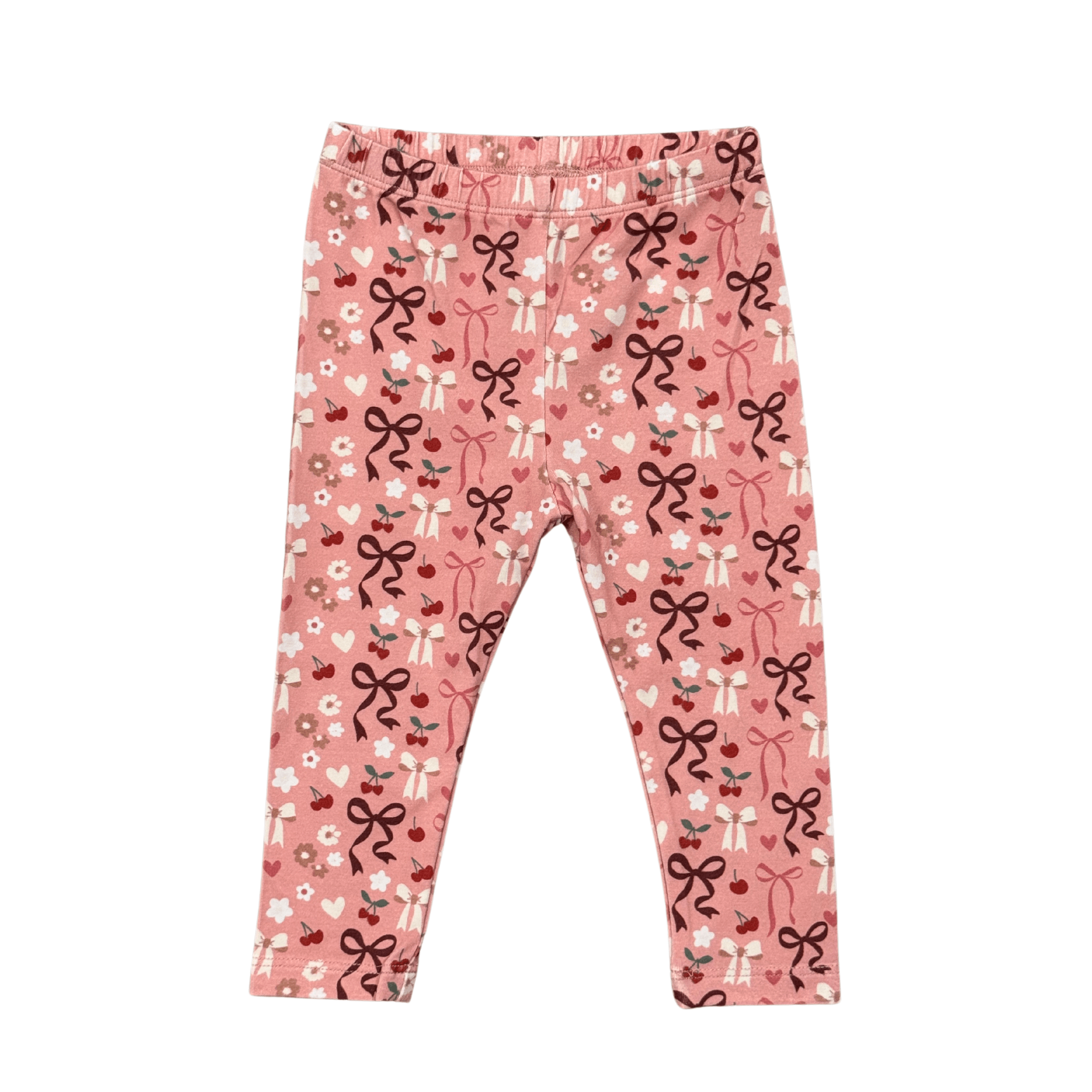 Girls Basic Leggings In Cherry Hearts