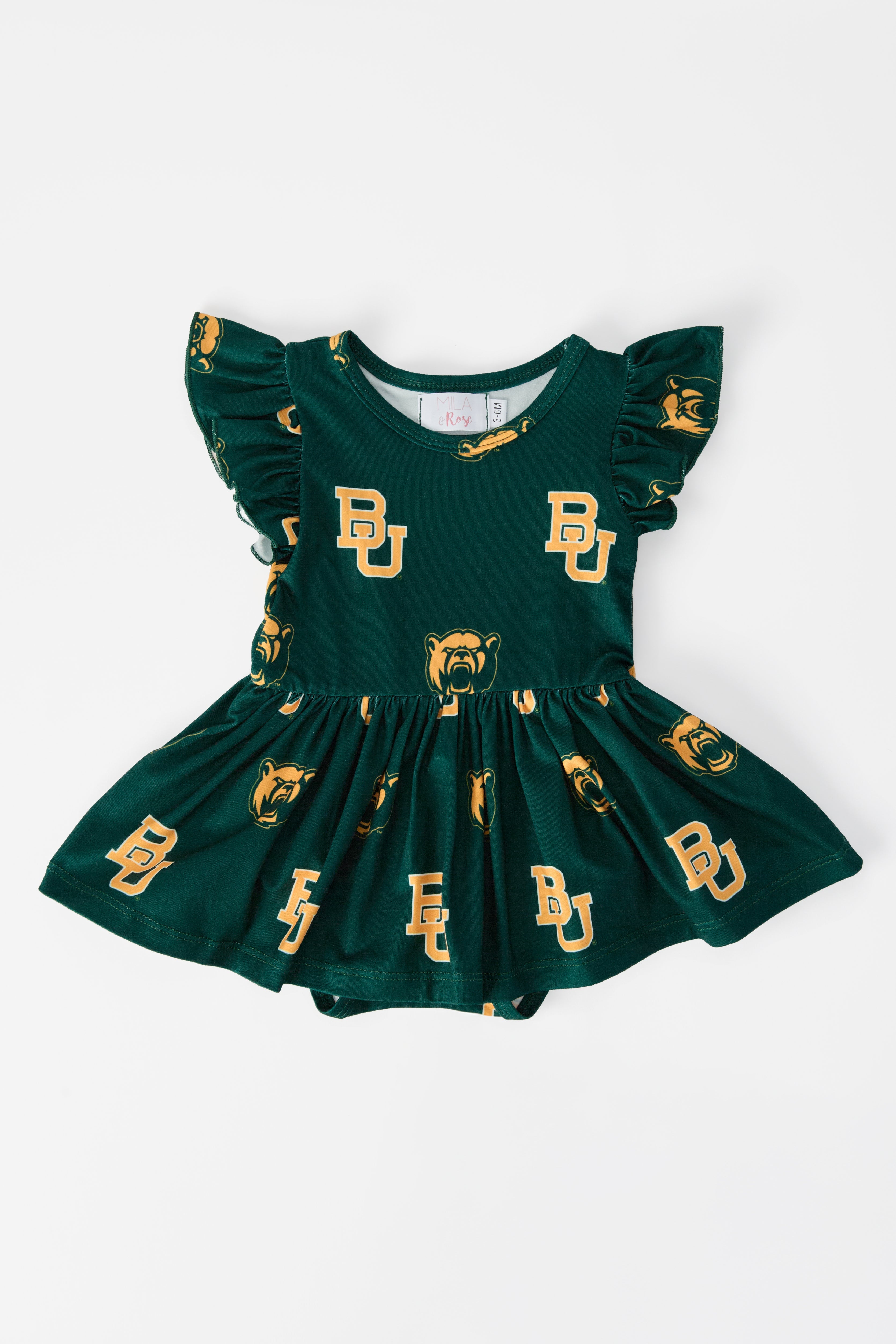 Baylor Green Bear Flutter Twirl Bodysuit