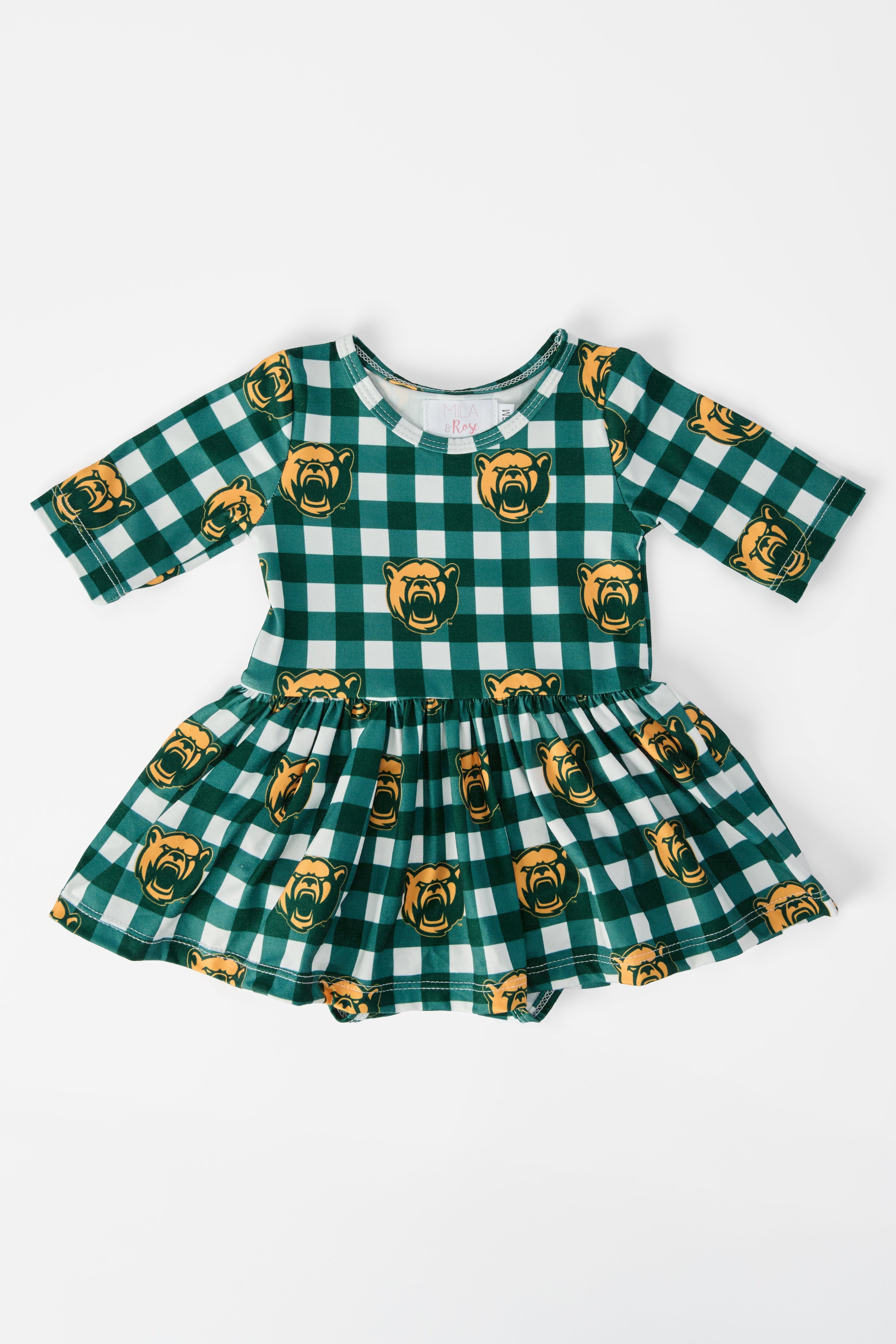 Baylor Plaid Bear 3/4 Sleeve Twirl Bodysuit