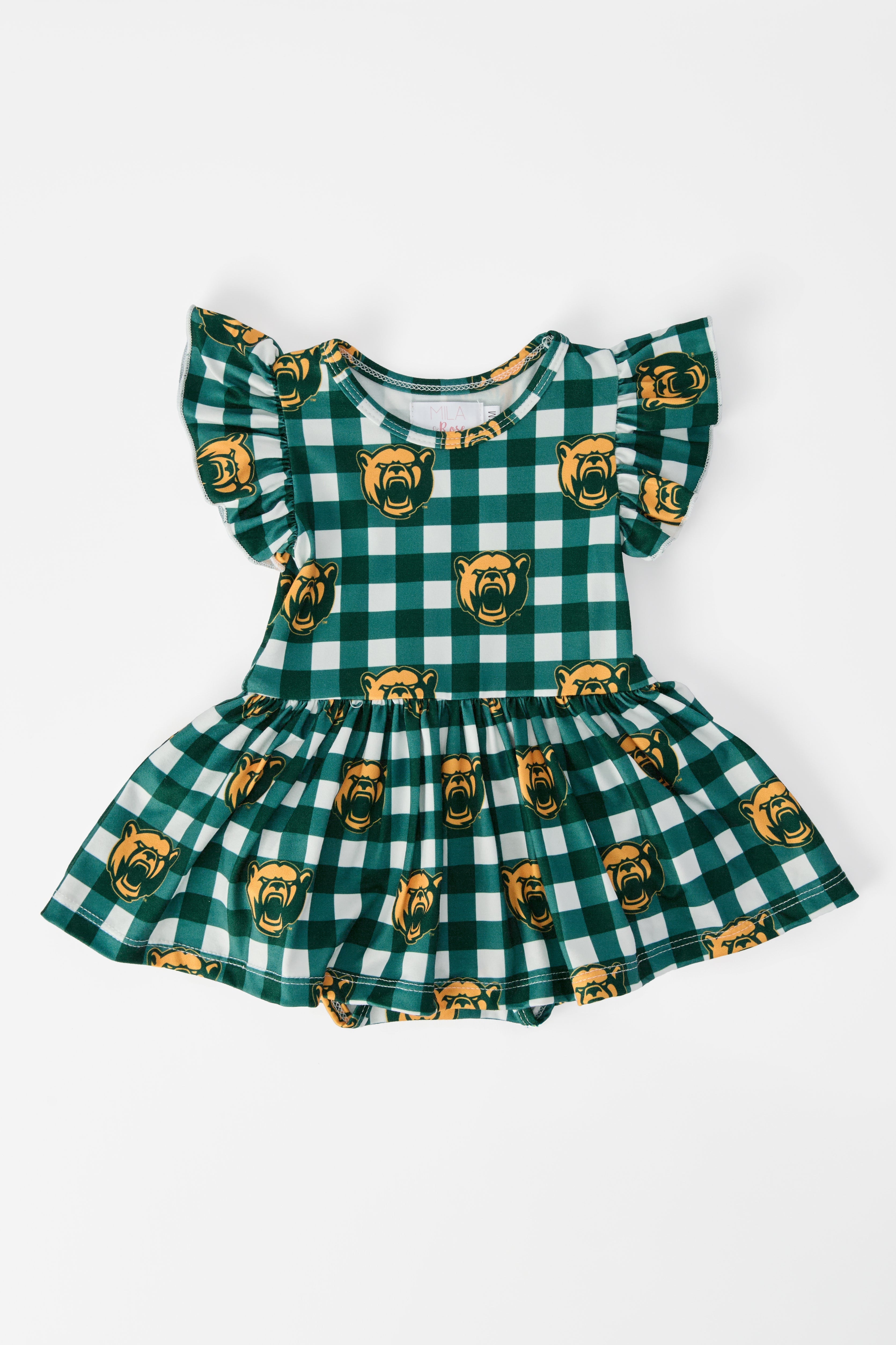 Baylor Plaid Bear Flutter Twirl Bodysuit