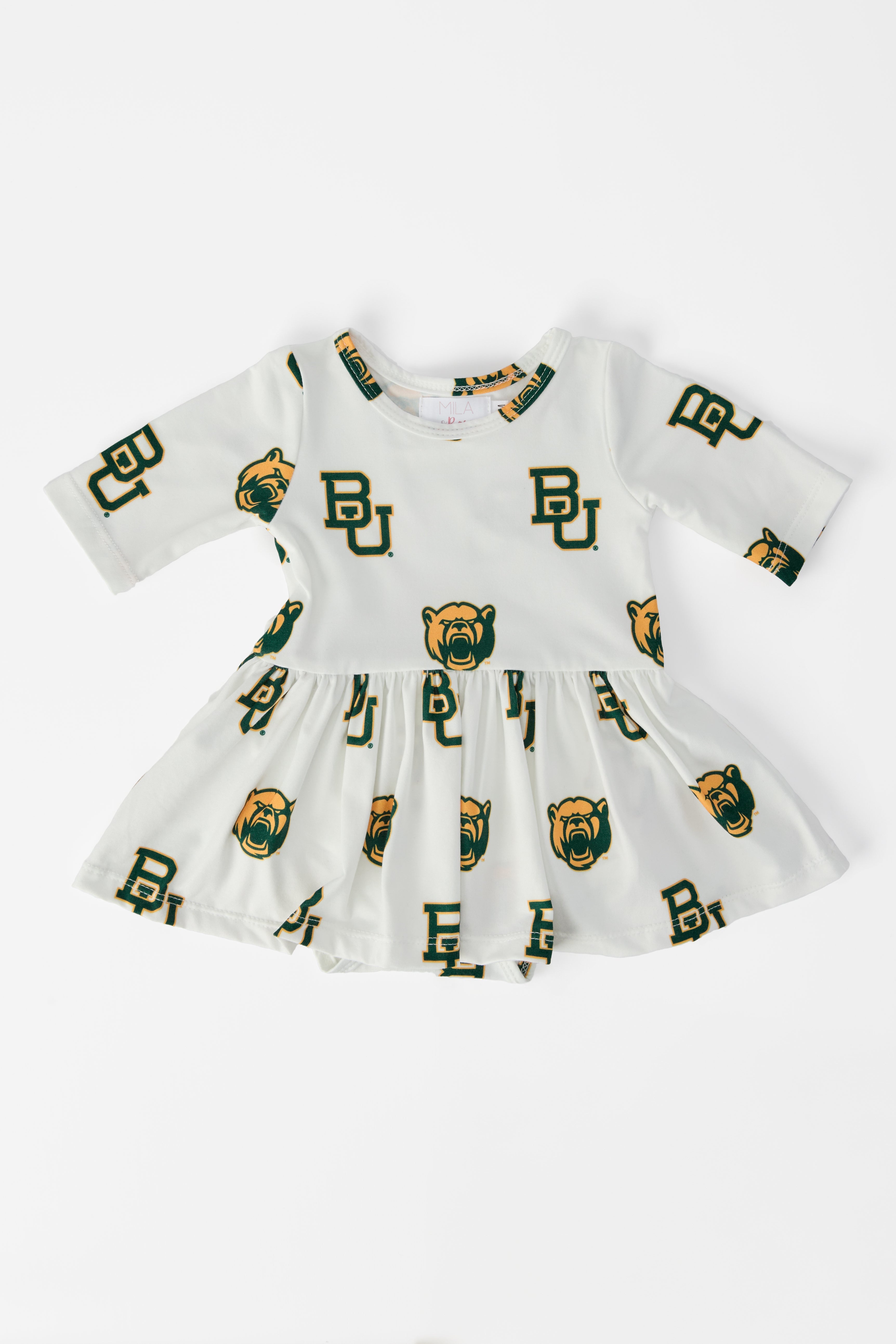 Baylor White Bear 3/4 Sleeve Twirl Bodysuit