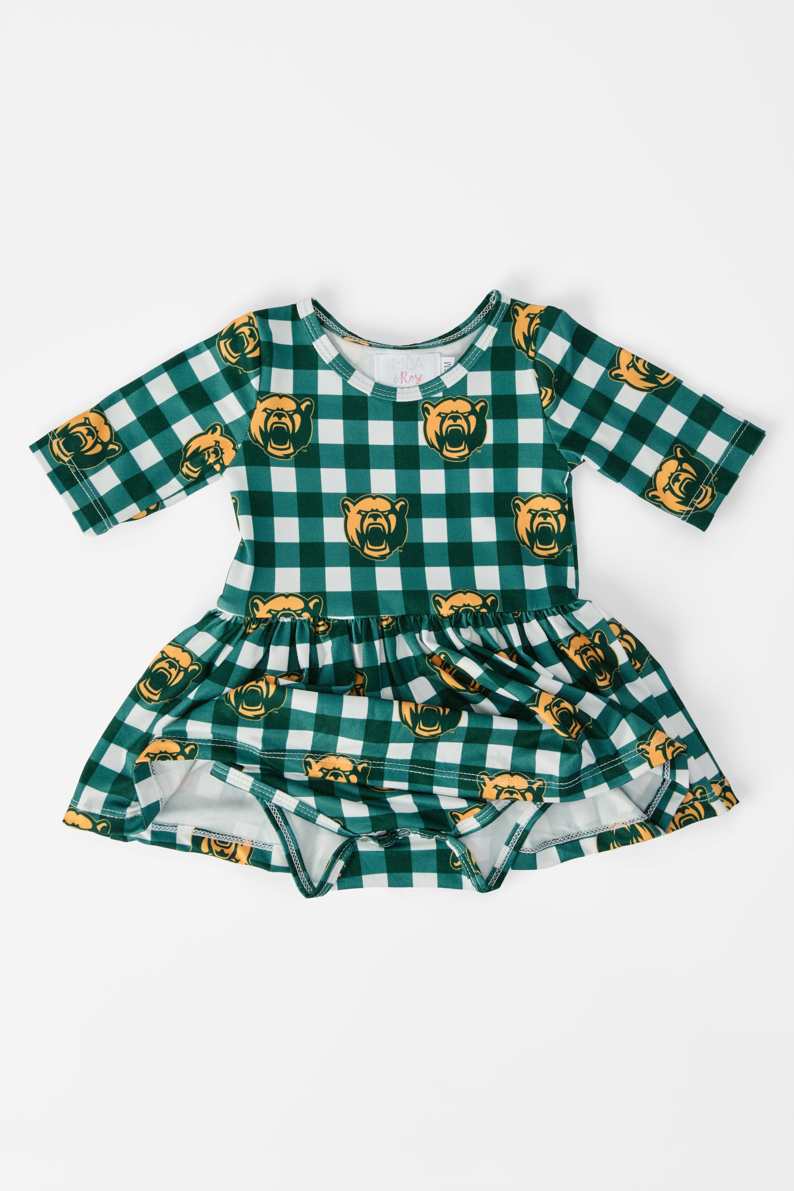Baylor Plaid Bear 3/4 Sleeve Twirl Bodysuit