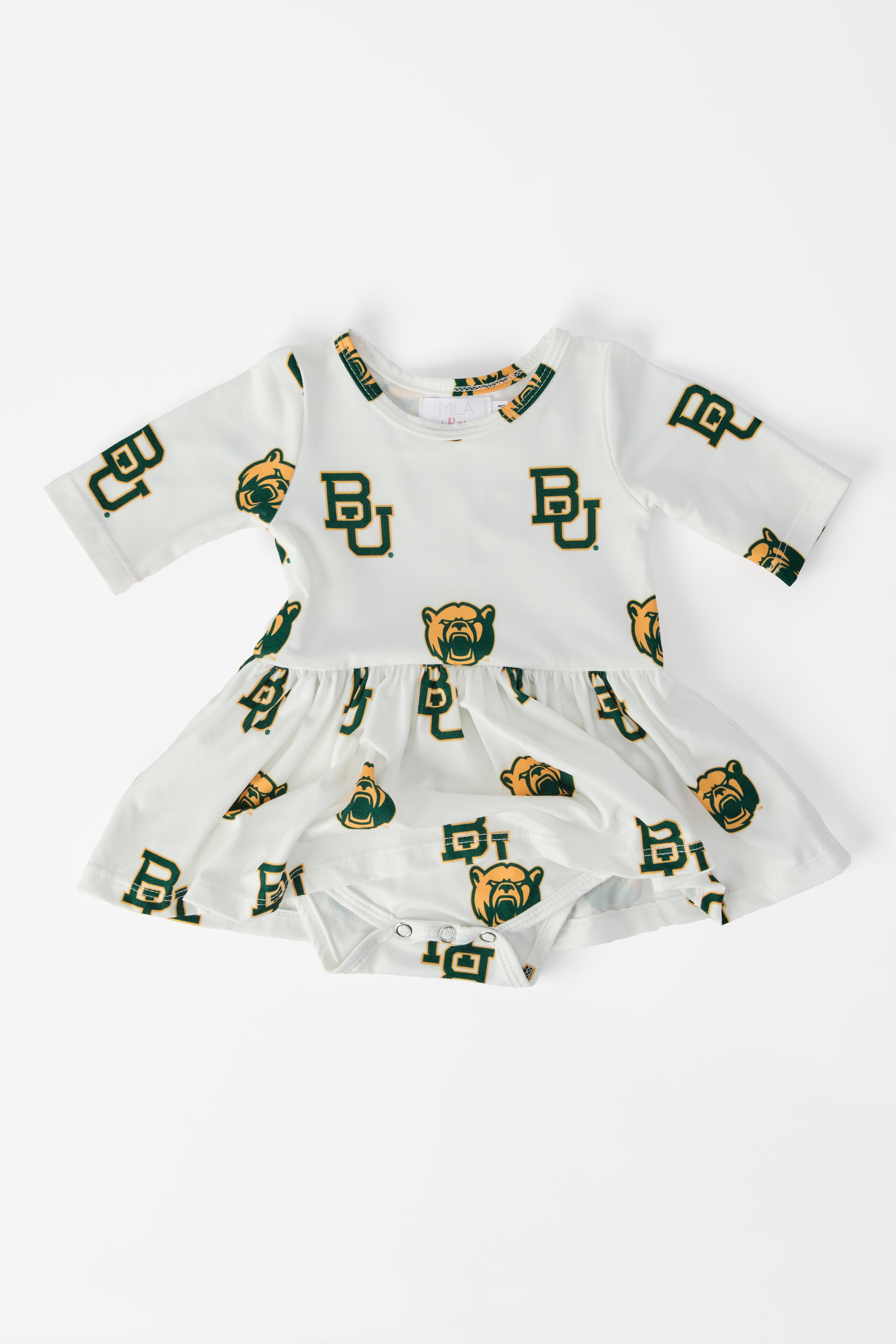 Baylor White Bear 3/4 Sleeve Twirl Bodysuit