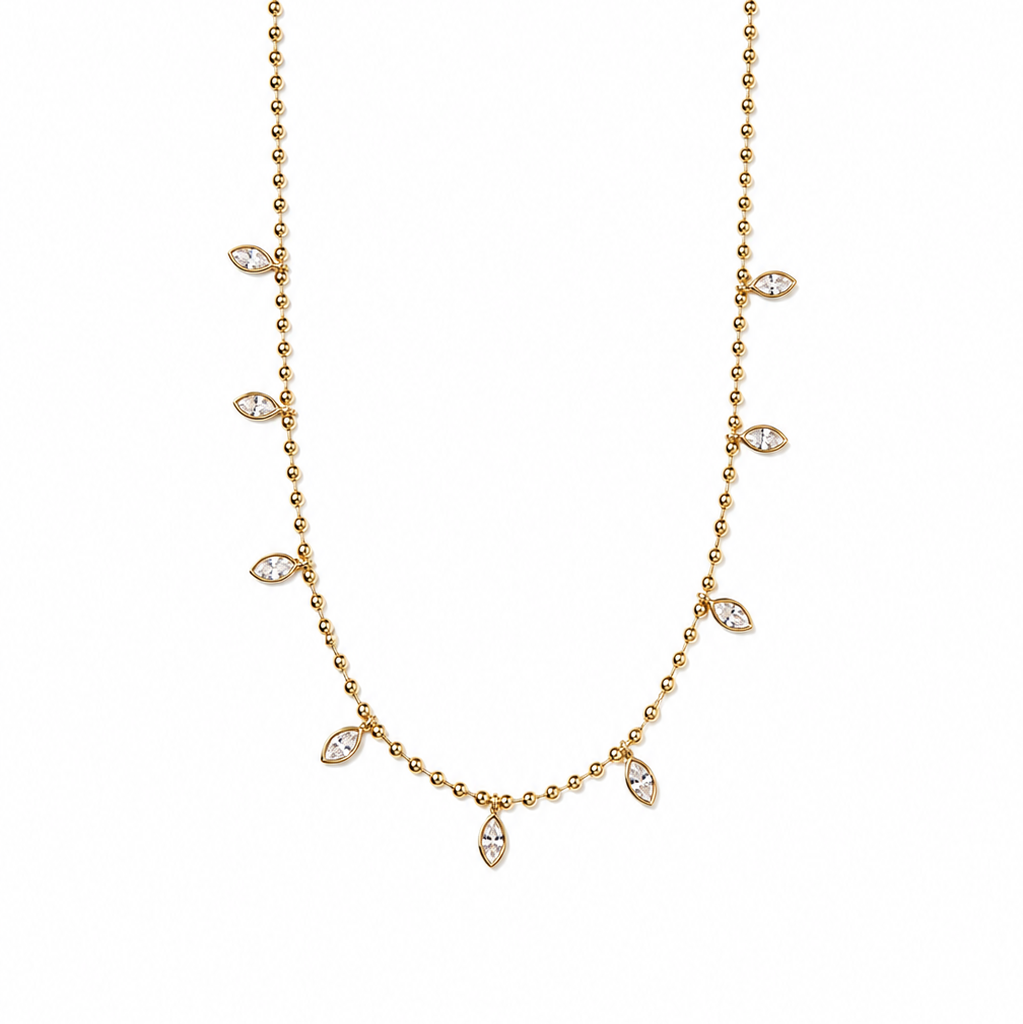 Beaded Cz Marquise Necklace