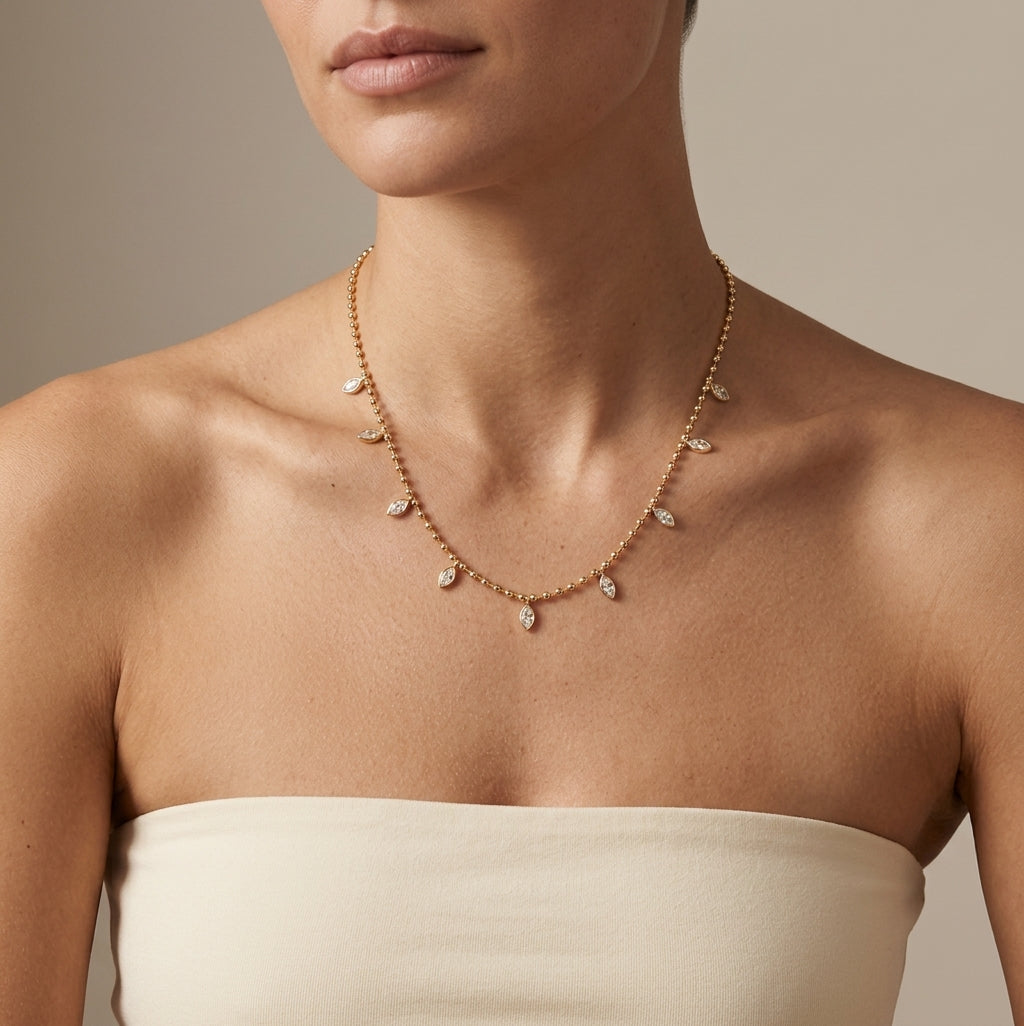 Beaded Cz Marquise Necklace