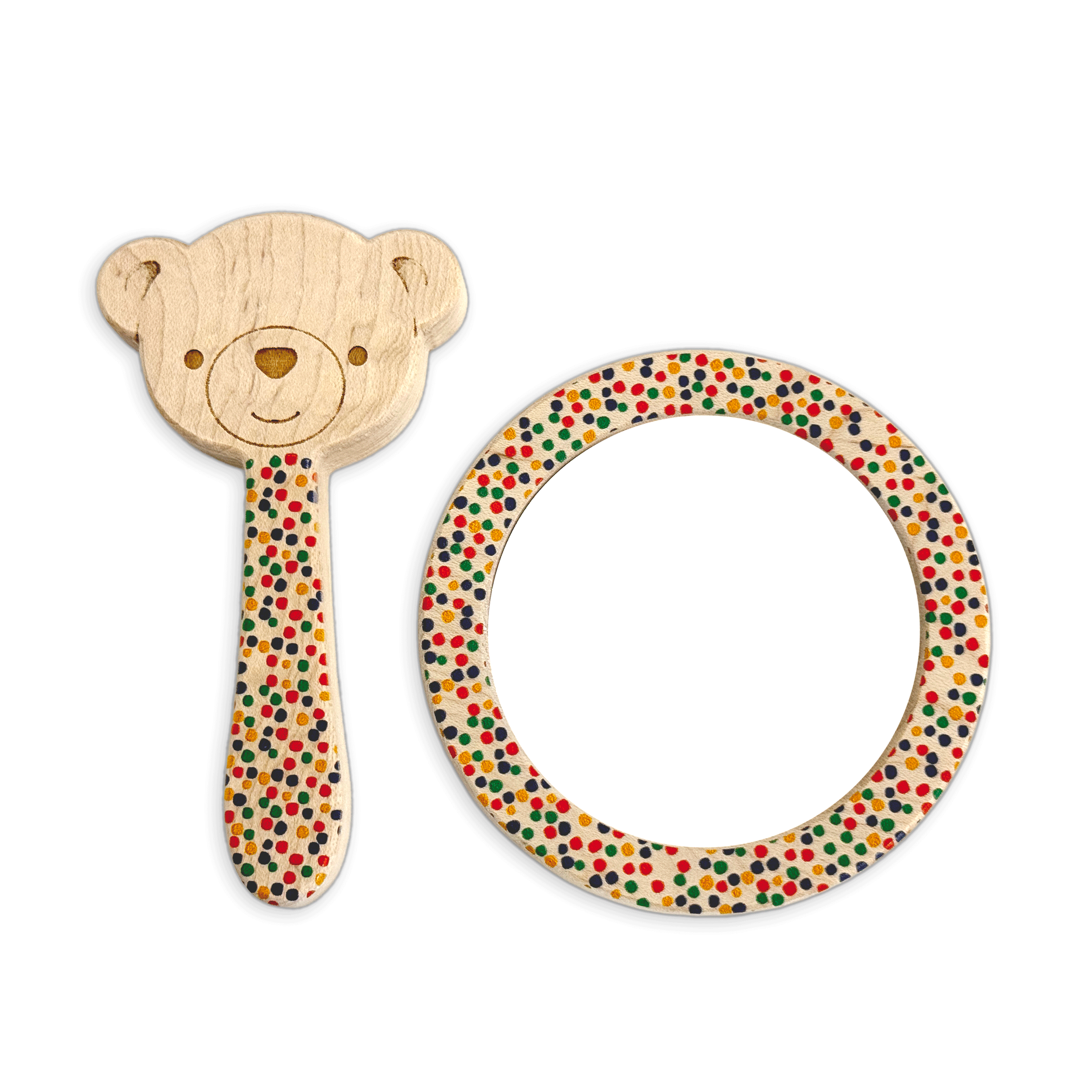 Printed Bear Single-piece Rattle And Matching Mirror