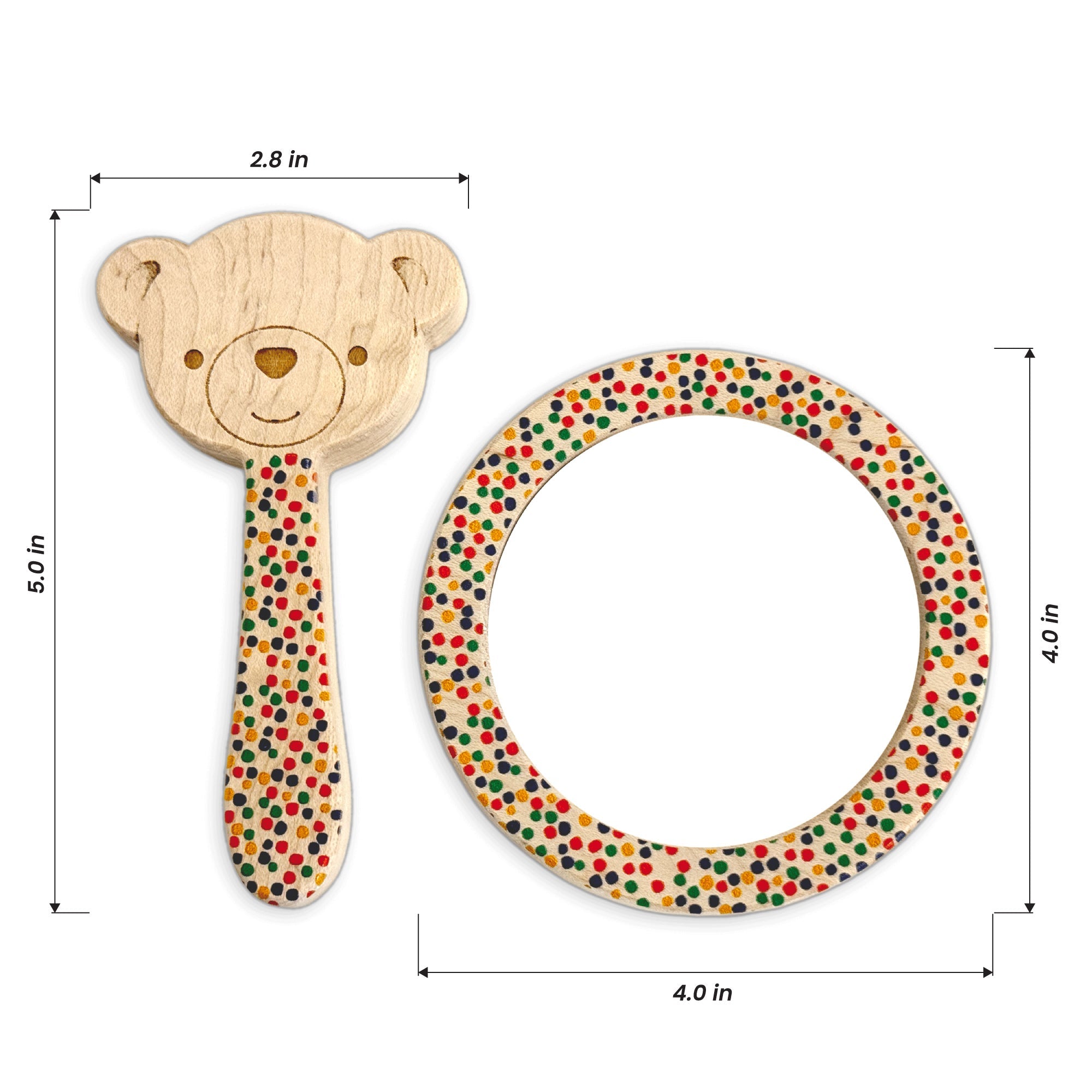Printed Bear Single-piece Rattle And Matching Mirror