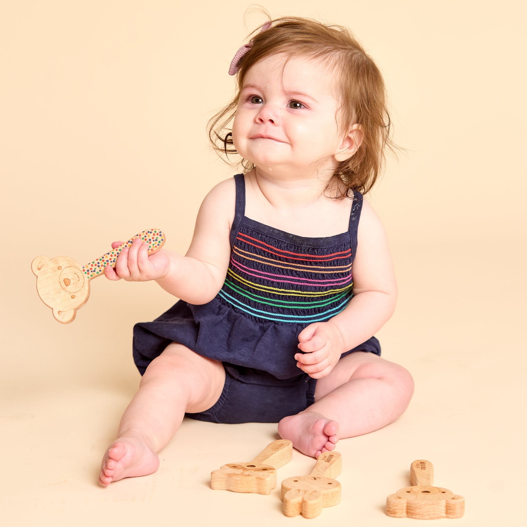 Printed Bear Single-piece Rattle And Matching Mirror