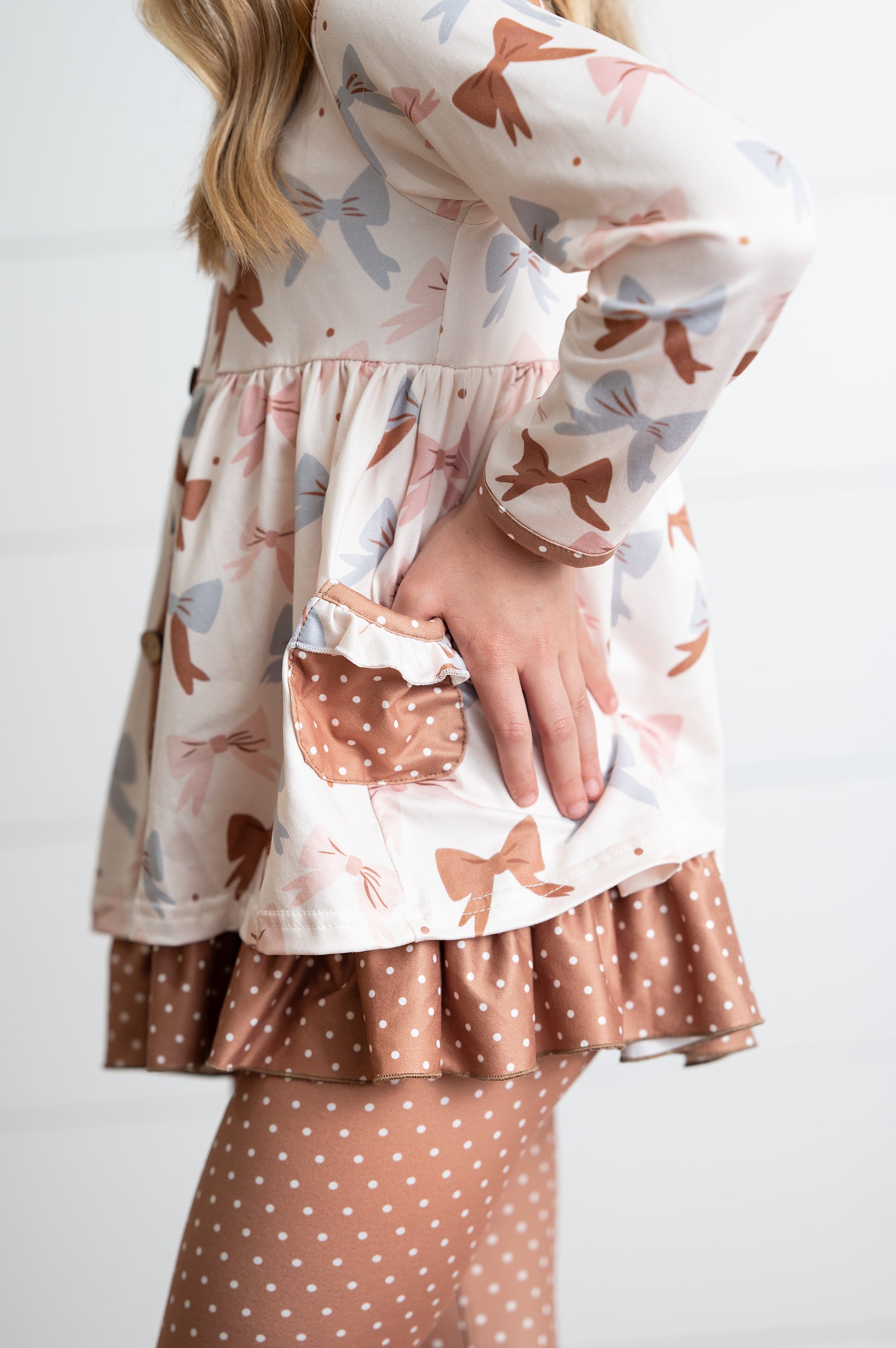 Beige Bow Button Pant Set