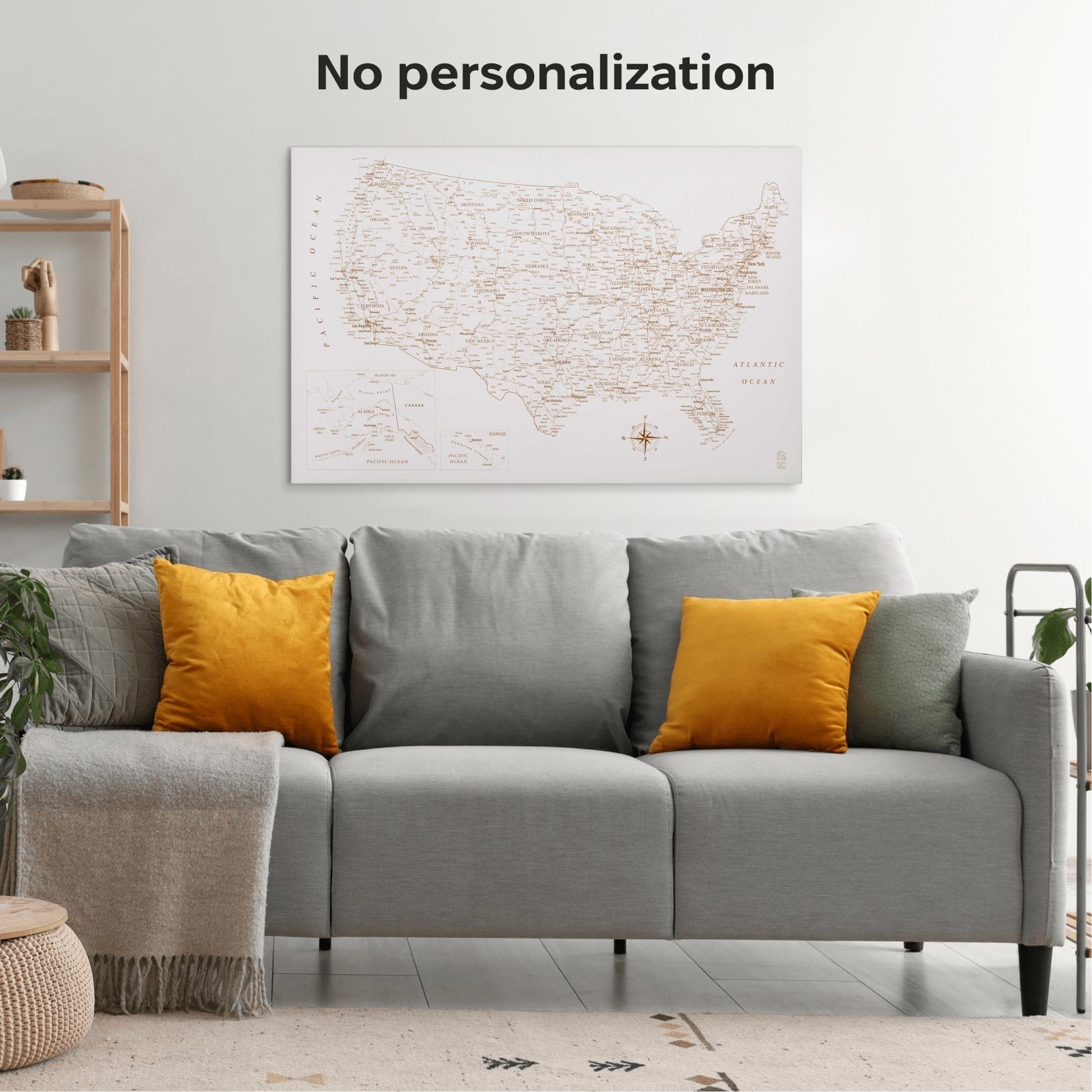 Wooden Canvas Usa Map - Beige
