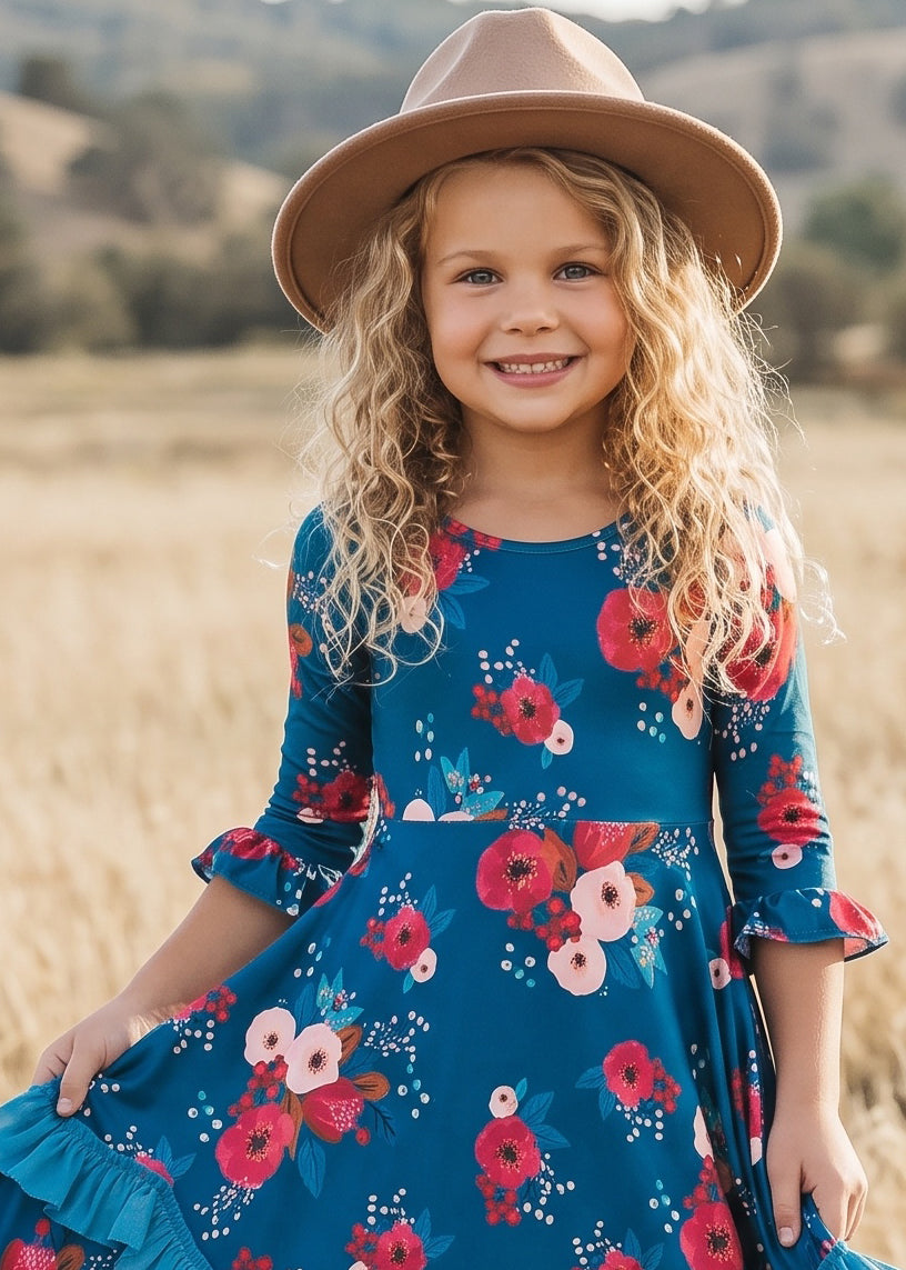 Bella Blue Sapphire Garden Ruffles Dress