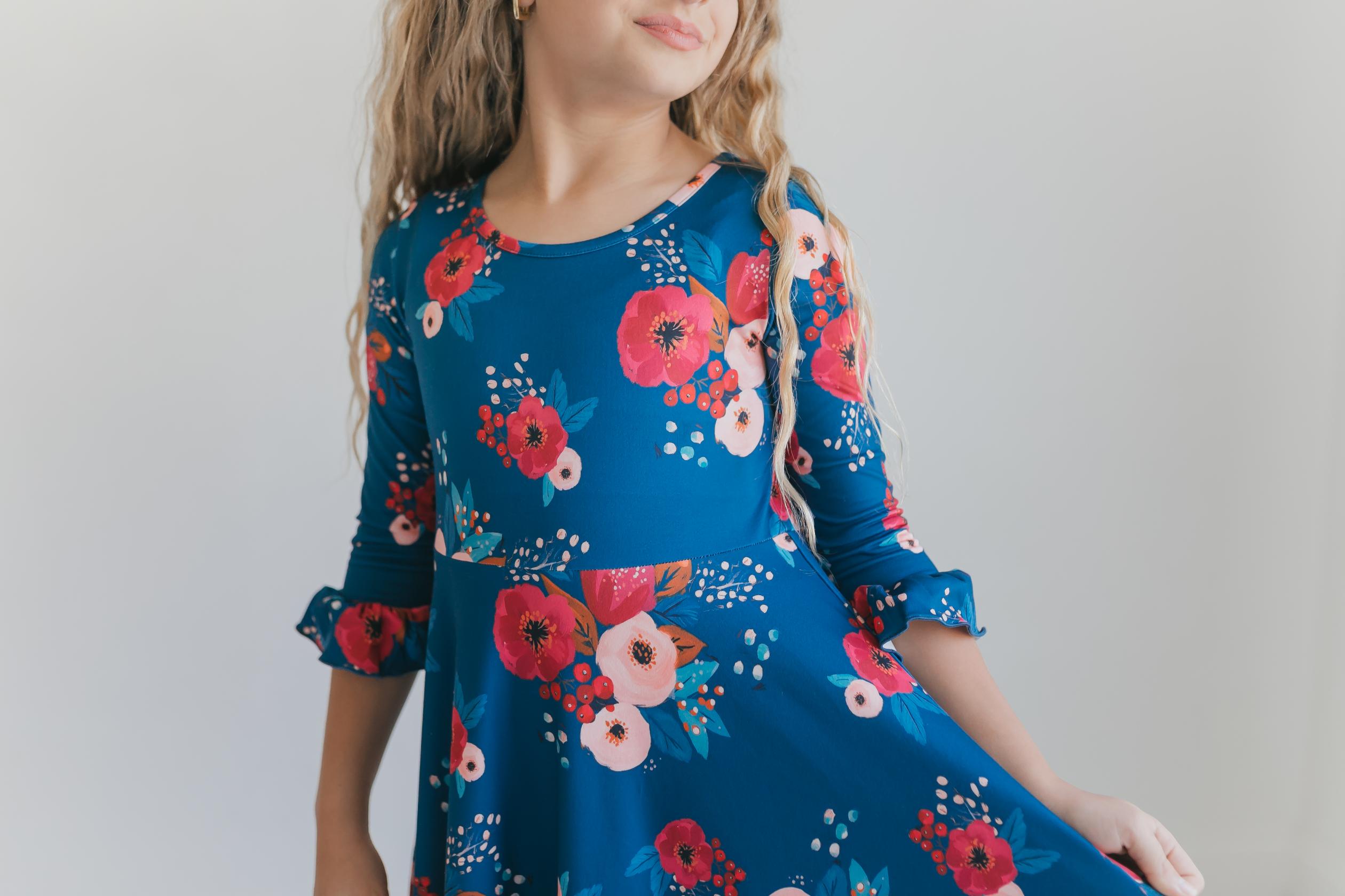 Bella Blue Sapphire Garden Ruffles Dress