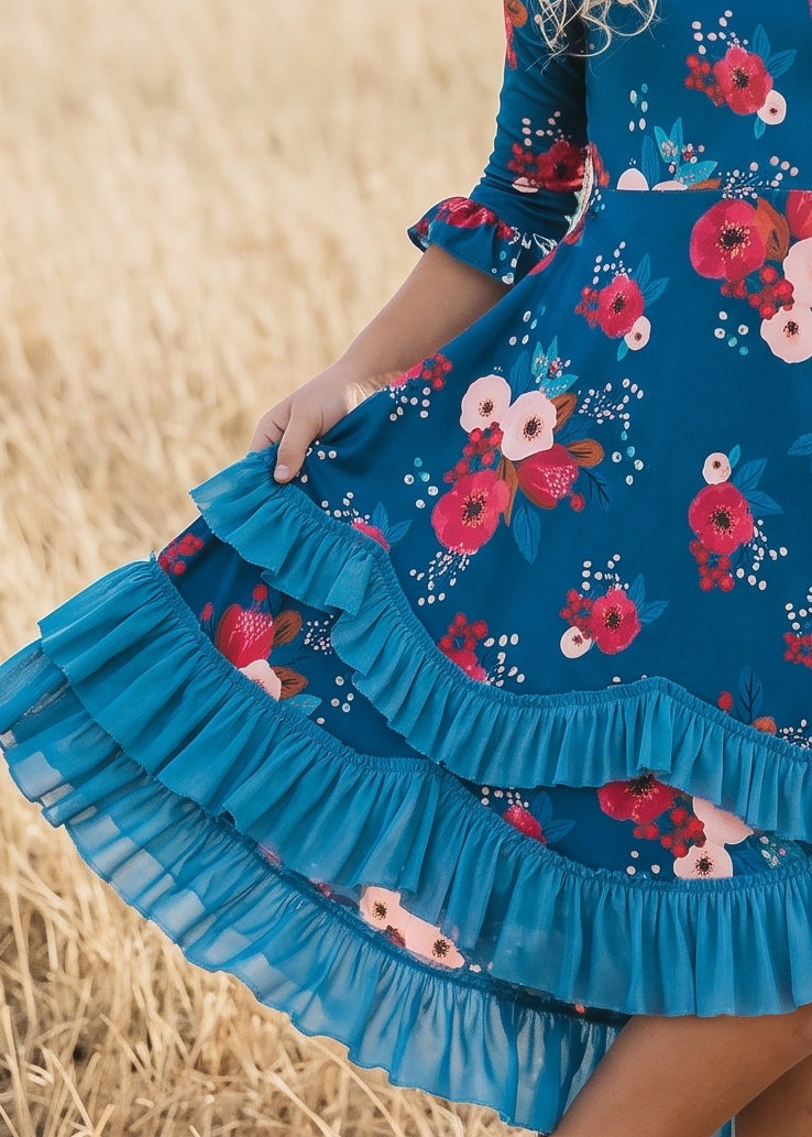 Bella Blue Sapphire Garden Ruffles Dress