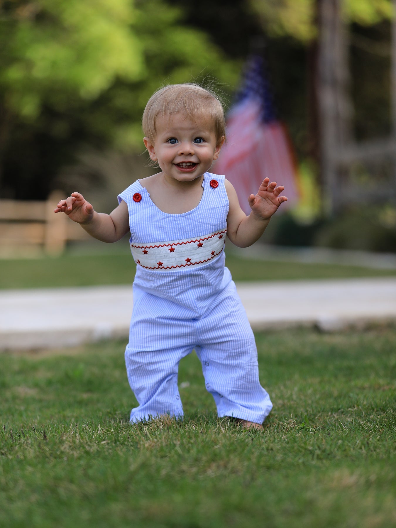 4th Of July Star Embroidery Smock Boys Romper