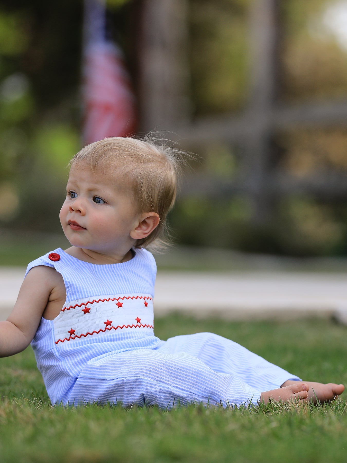 4th Of July Star Embroidery Smock Boys Romper