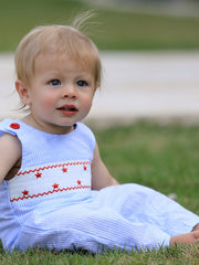 4th Of July Star Embroidery Smock Boys Romper