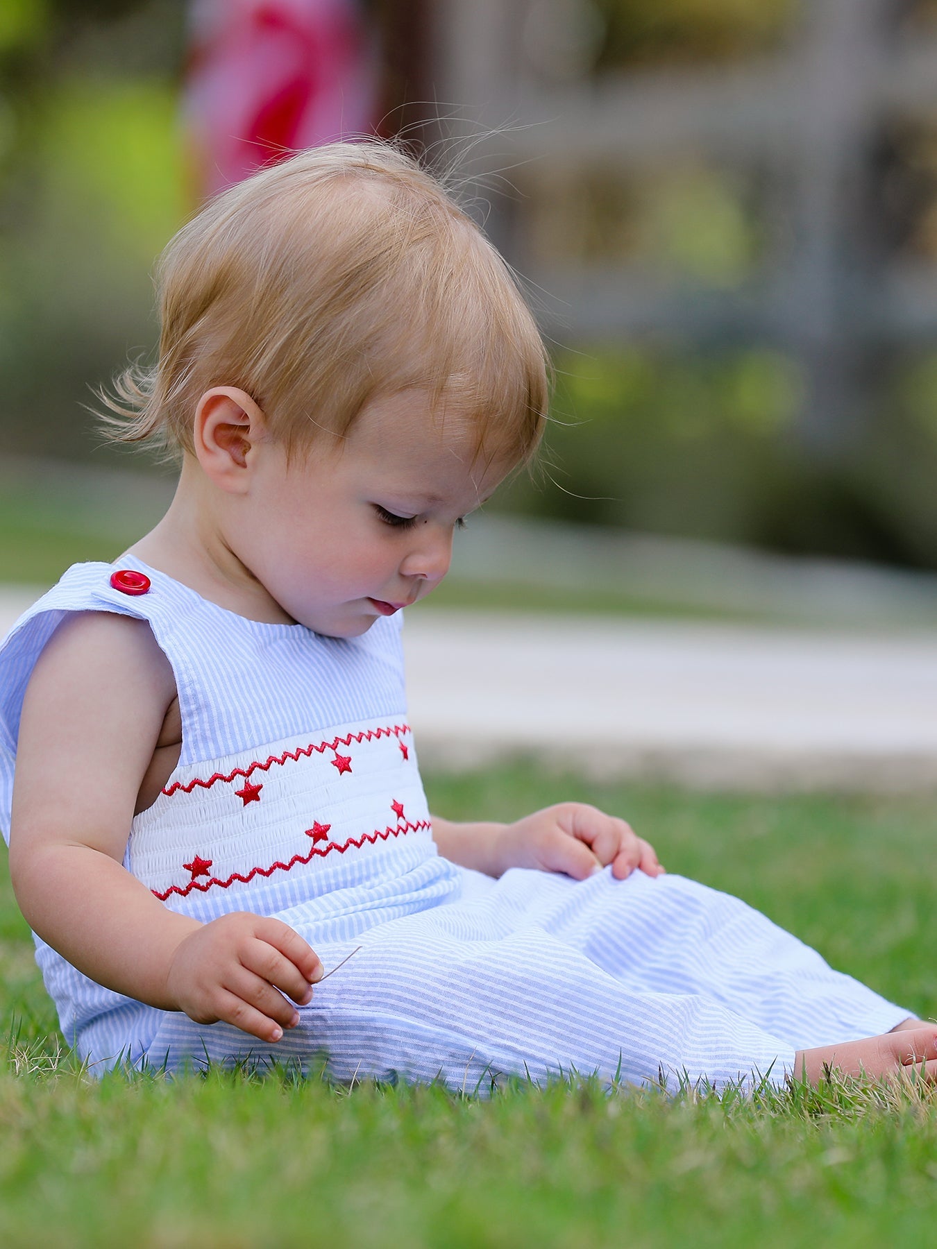 4th Of July Star Embroidery Smock Boys Romper