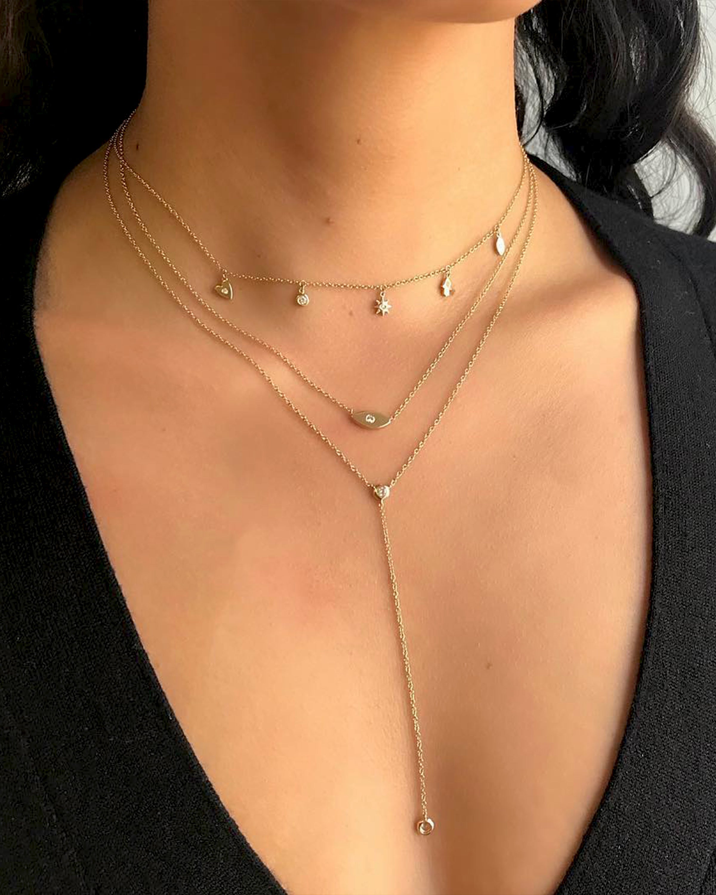 14k Gold Bezel Diamond Lariat Necklace