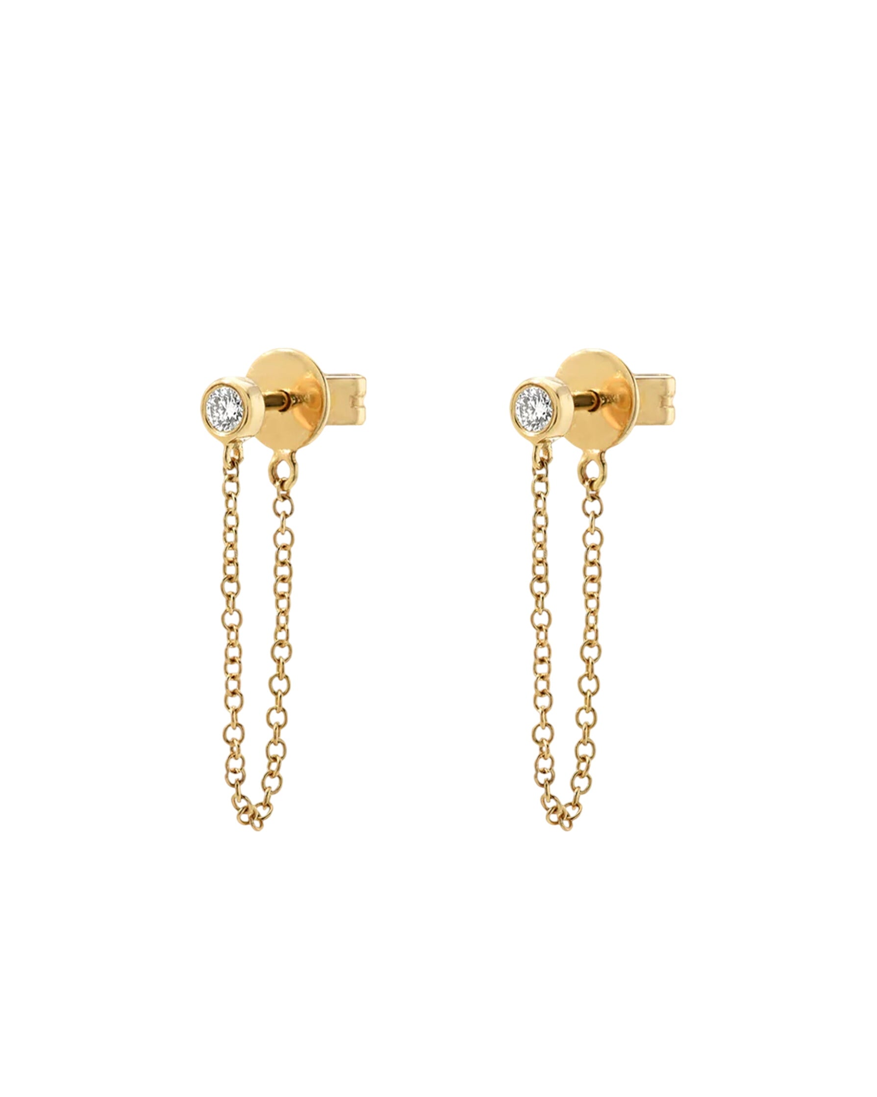 Bezel Diamond Stud Chain Earrings