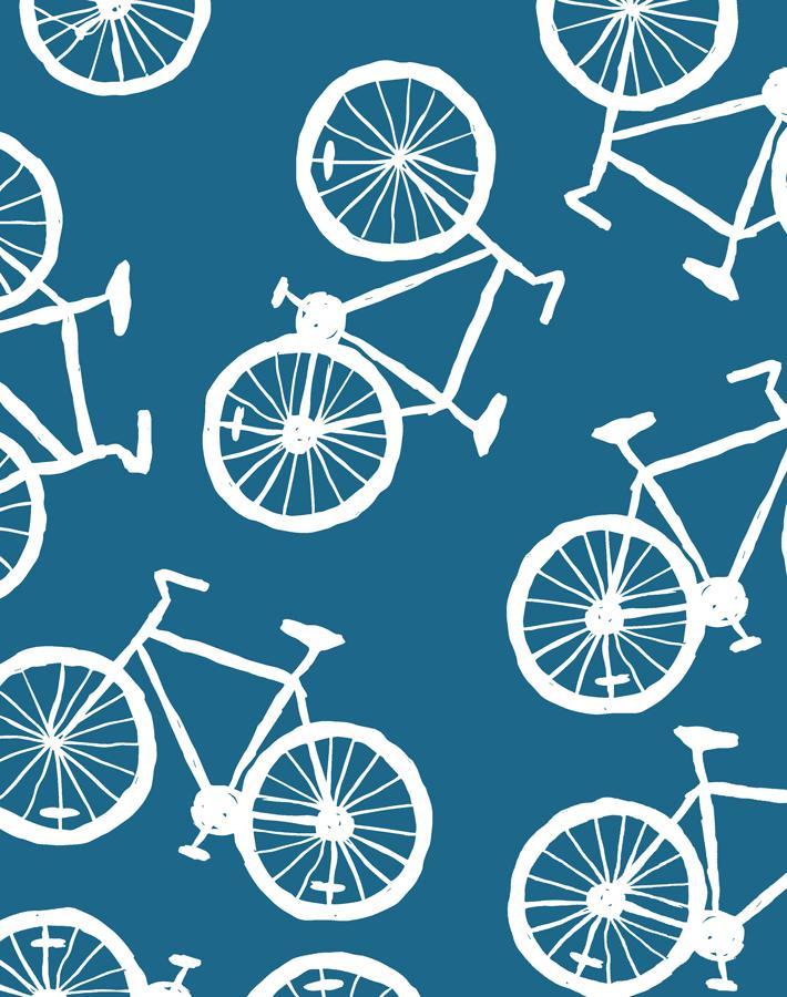 'bicycles' Wallpaper By Tea Collection - Cadet Blue