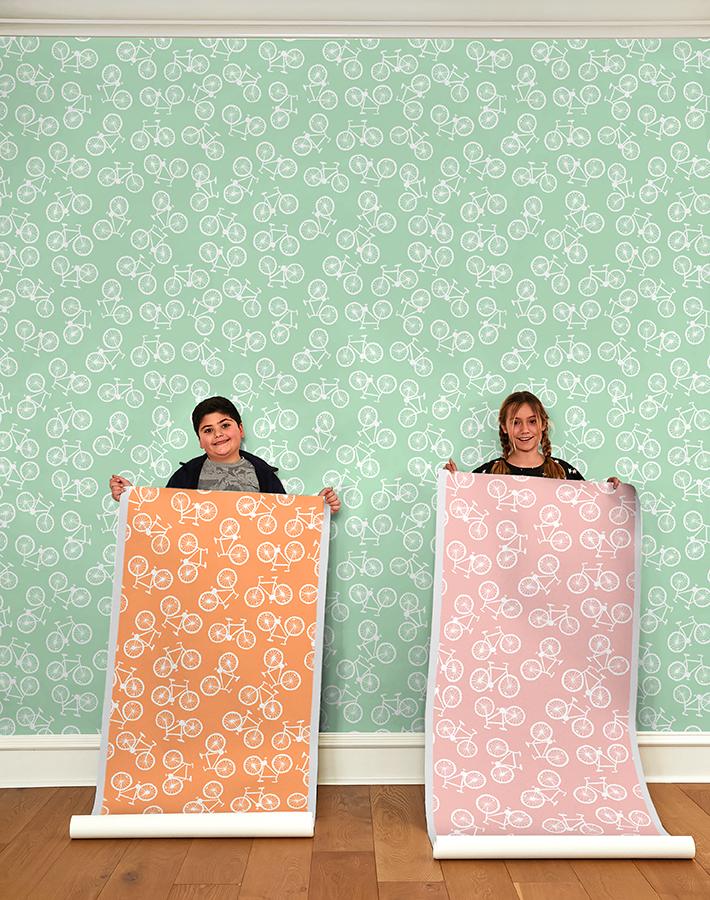 'bicycles' Wallpaper By Tea Collection - Pink