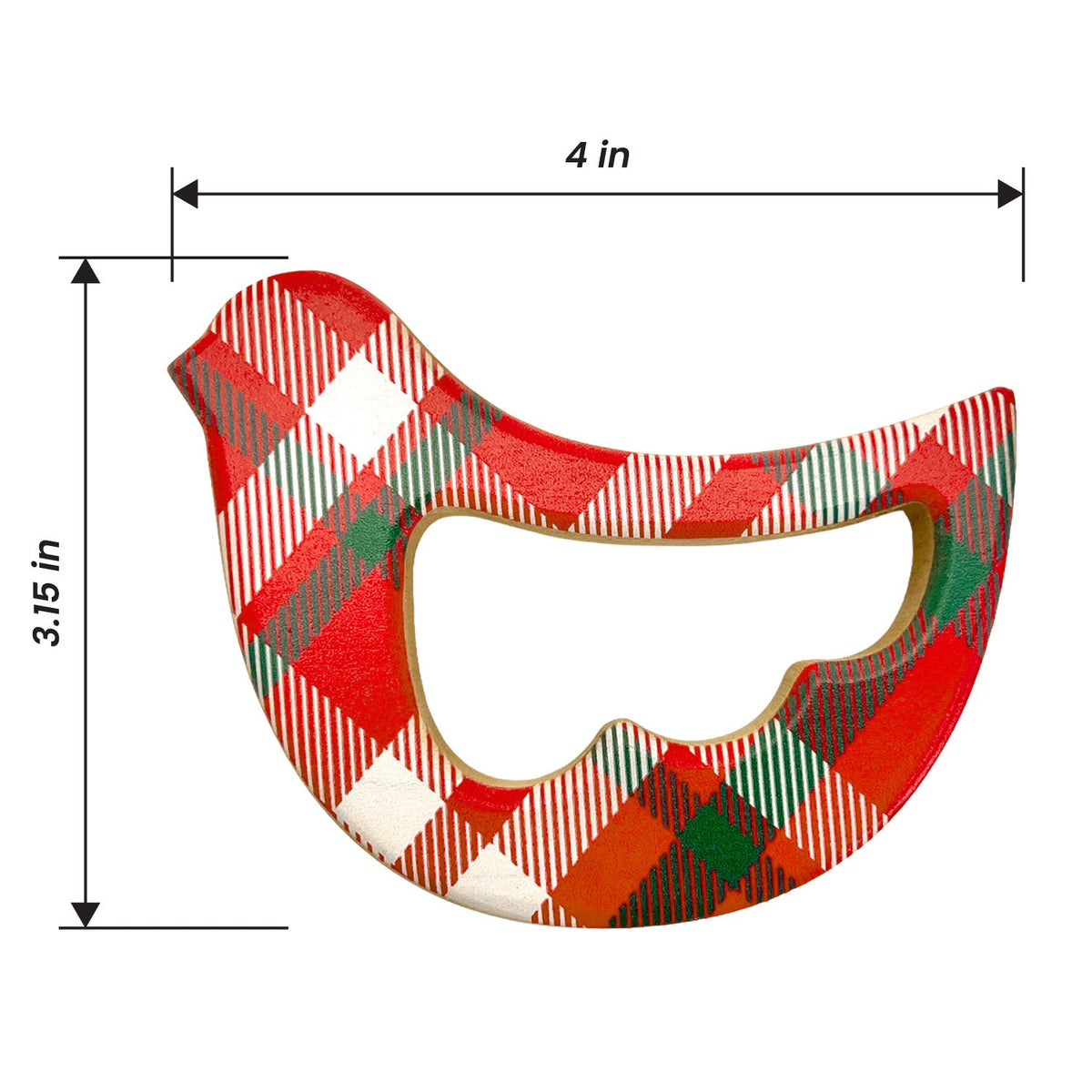 Solid Maple Wood Bird Rattle & Teether (christmas Plaid) – Natural Wooden Baby Toy | Made In The Usa 🇺🇸