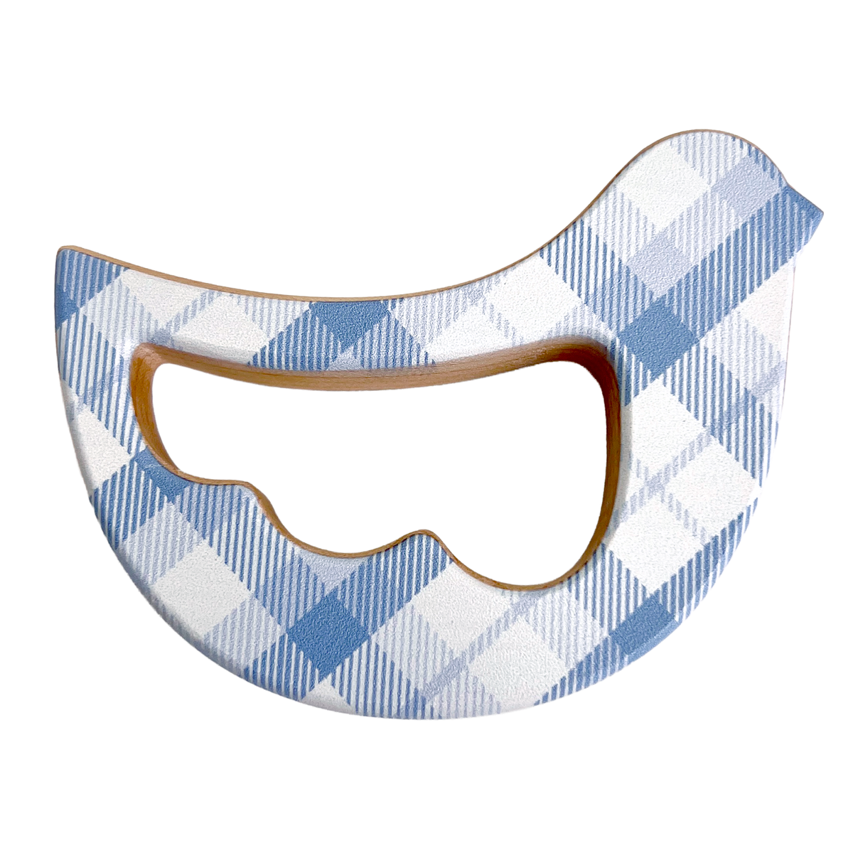Solid Maple Wood Bird Rattle & Teether (blue Plaid) – Natural Wooden Baby Toy | Made In The Usa 🇺🇸