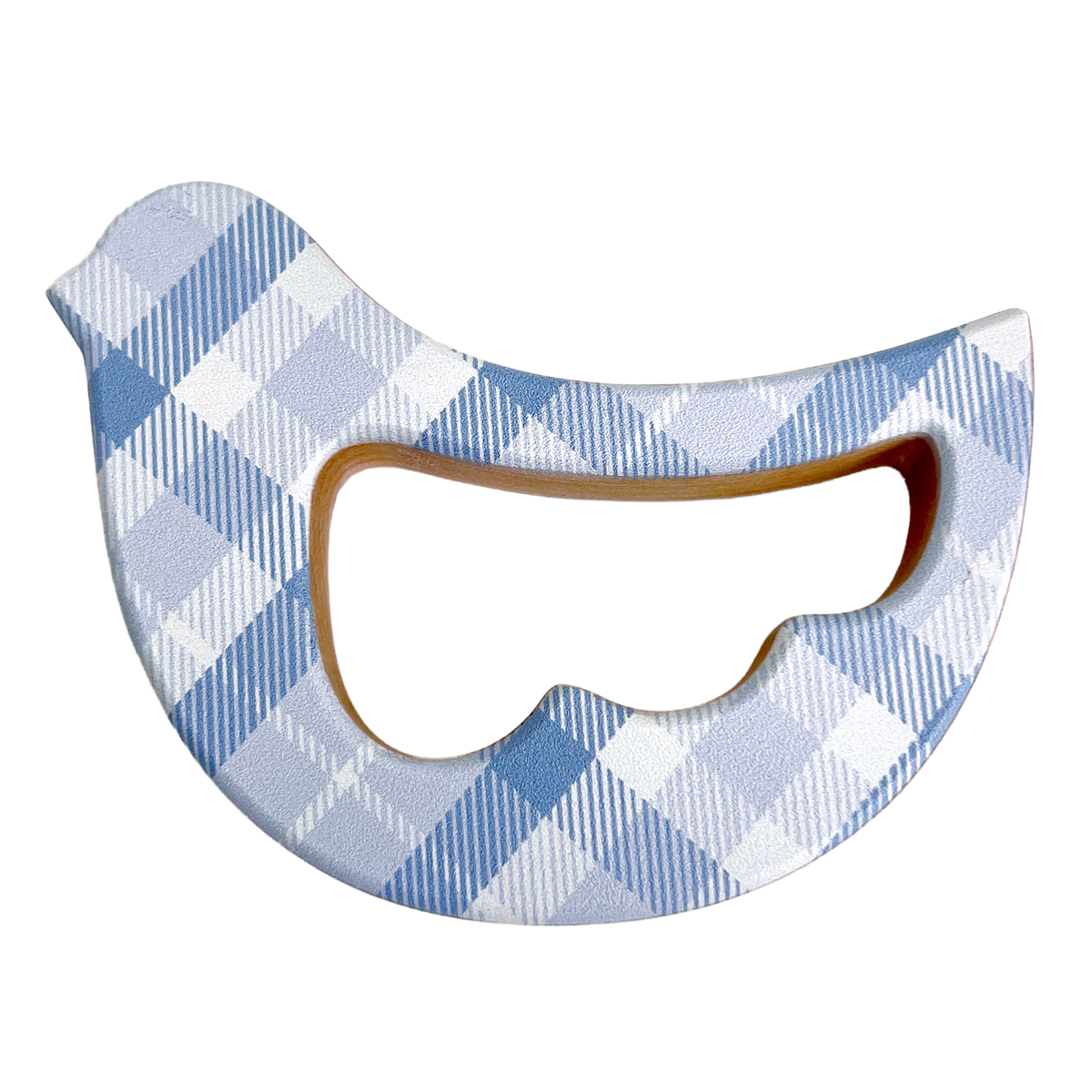 Solid Maple Wood Bird Rattle & Teether (blue Plaid) – Natural Wooden Baby Toy | Made In The Usa 🇺🇸