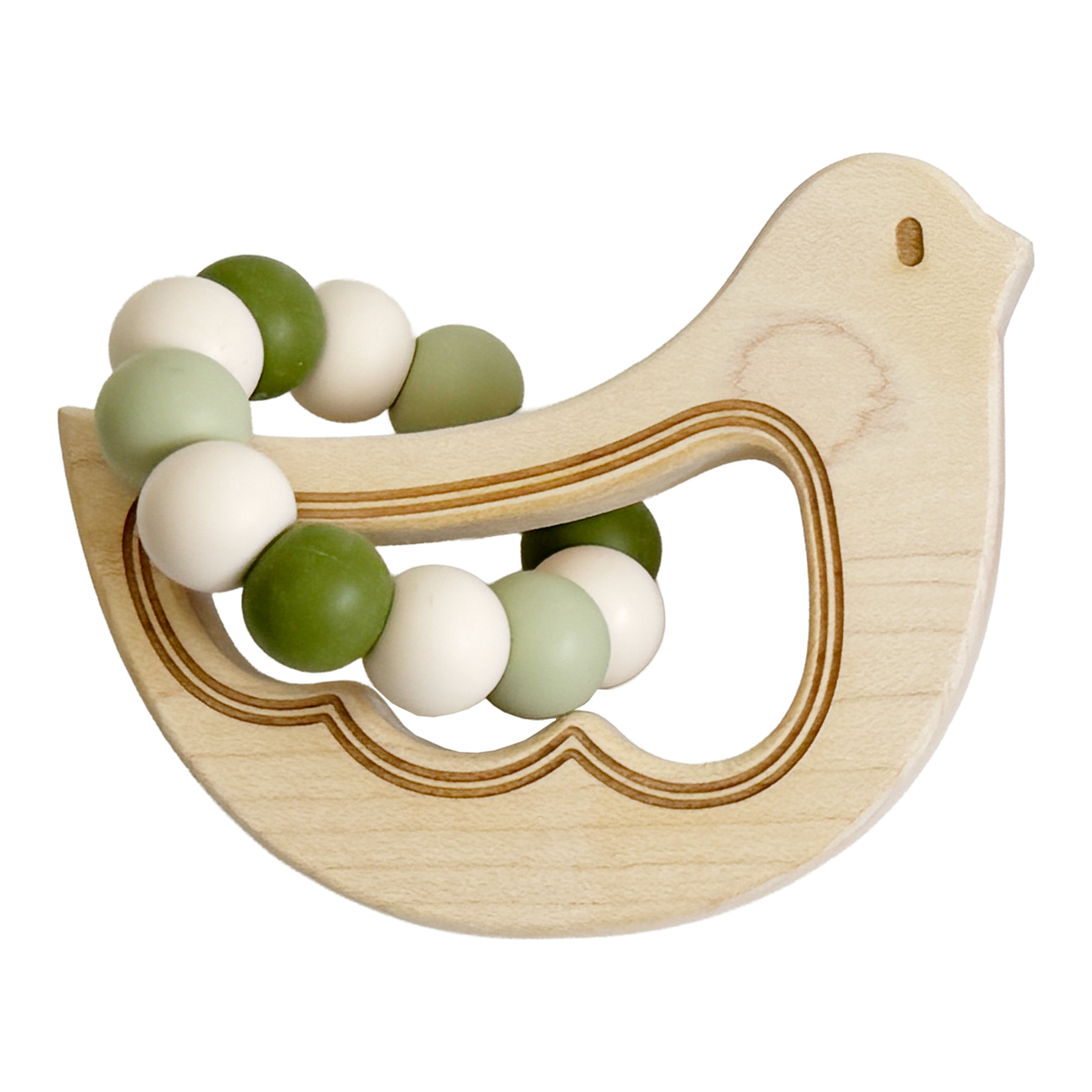 Silicone Bead Teether With Organic Cotton Bag - Bird | Made In The Usa 🇺🇸