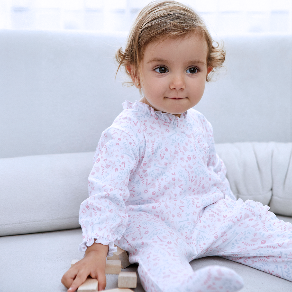 Birds And Flowers Printed Footie | Baby Girl