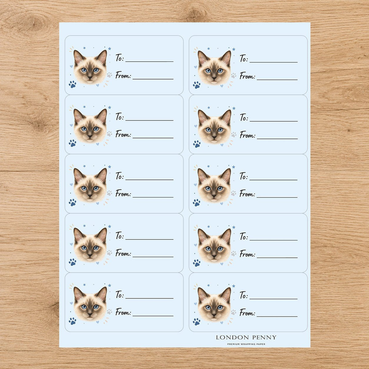 Birman Pawprint Wishes Gift Tag Sticker Sheet