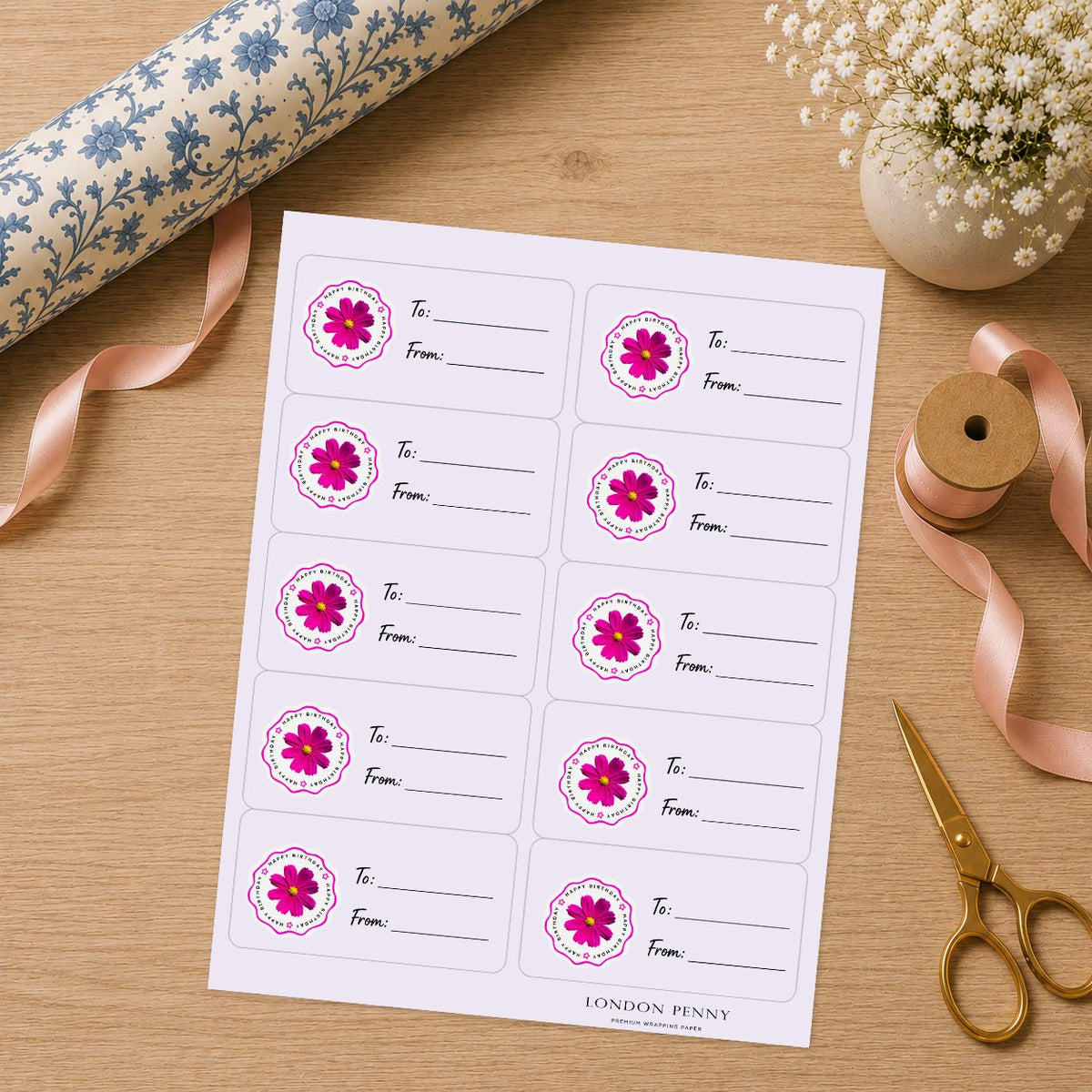 Birthday In Bloom Gift Tag Sticker Sheet