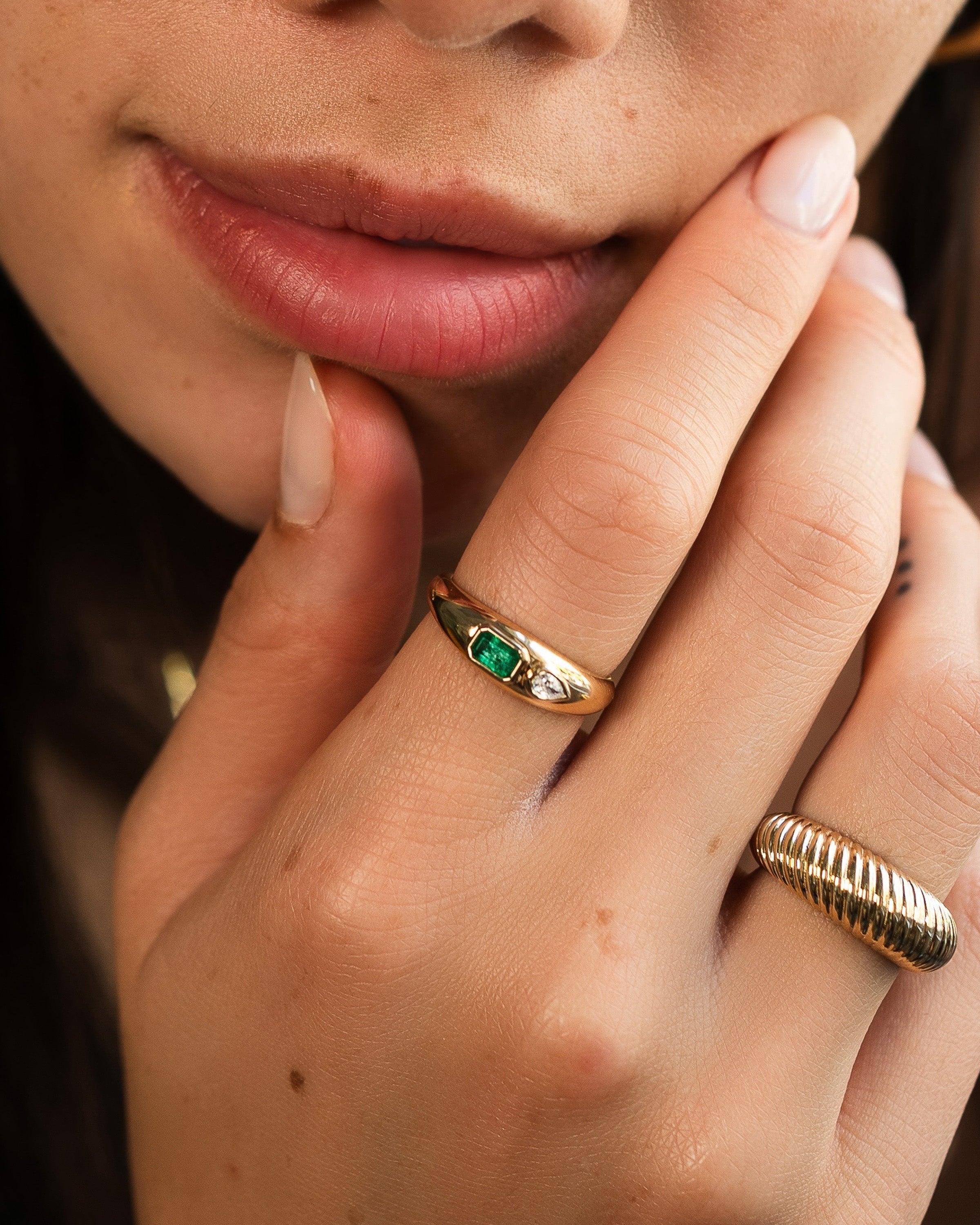 Birthstone And Diamond Dome Ring