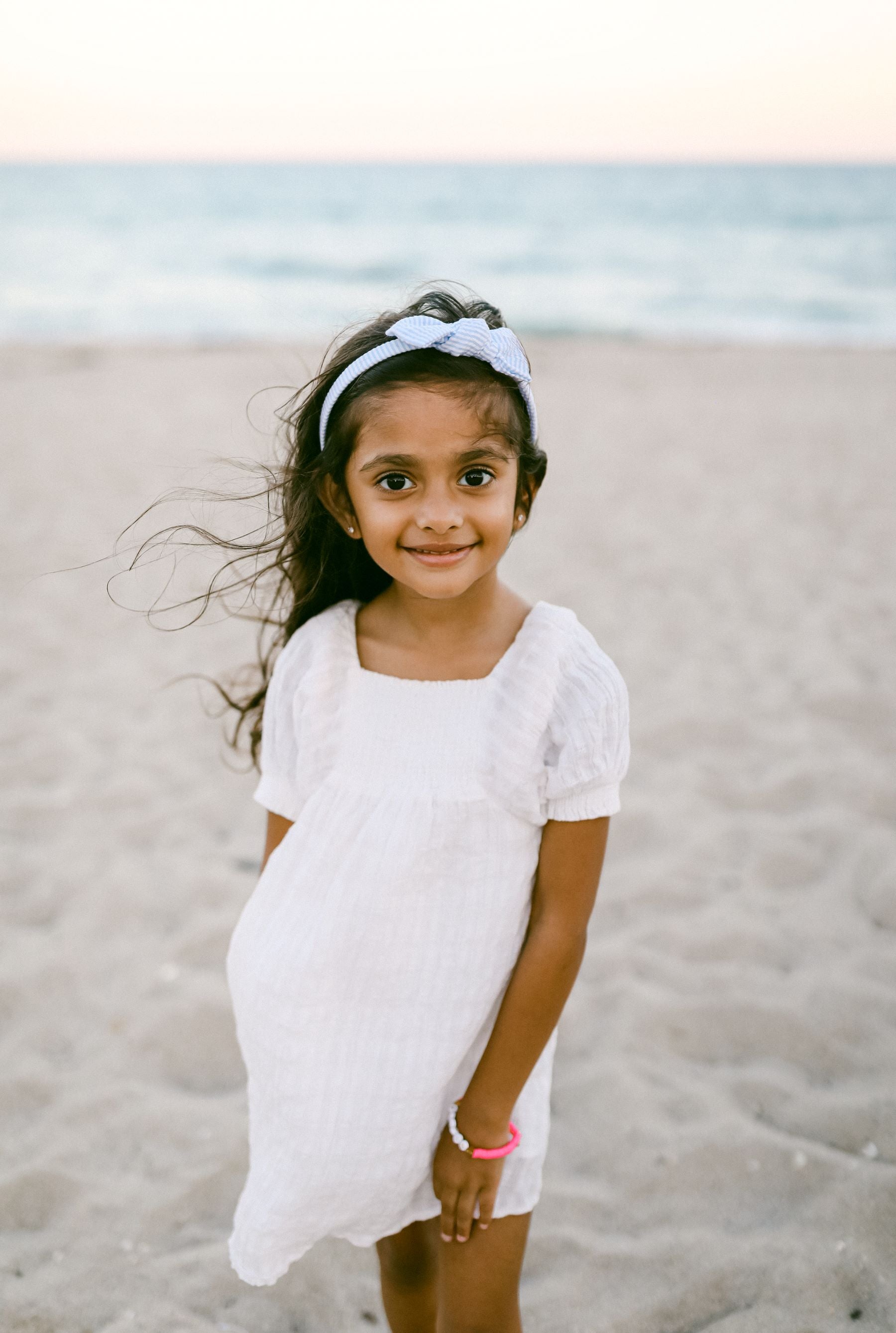 Seersucker Bow Headband In Blue/white