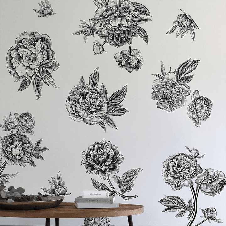Black And White Flowers Wall Decals