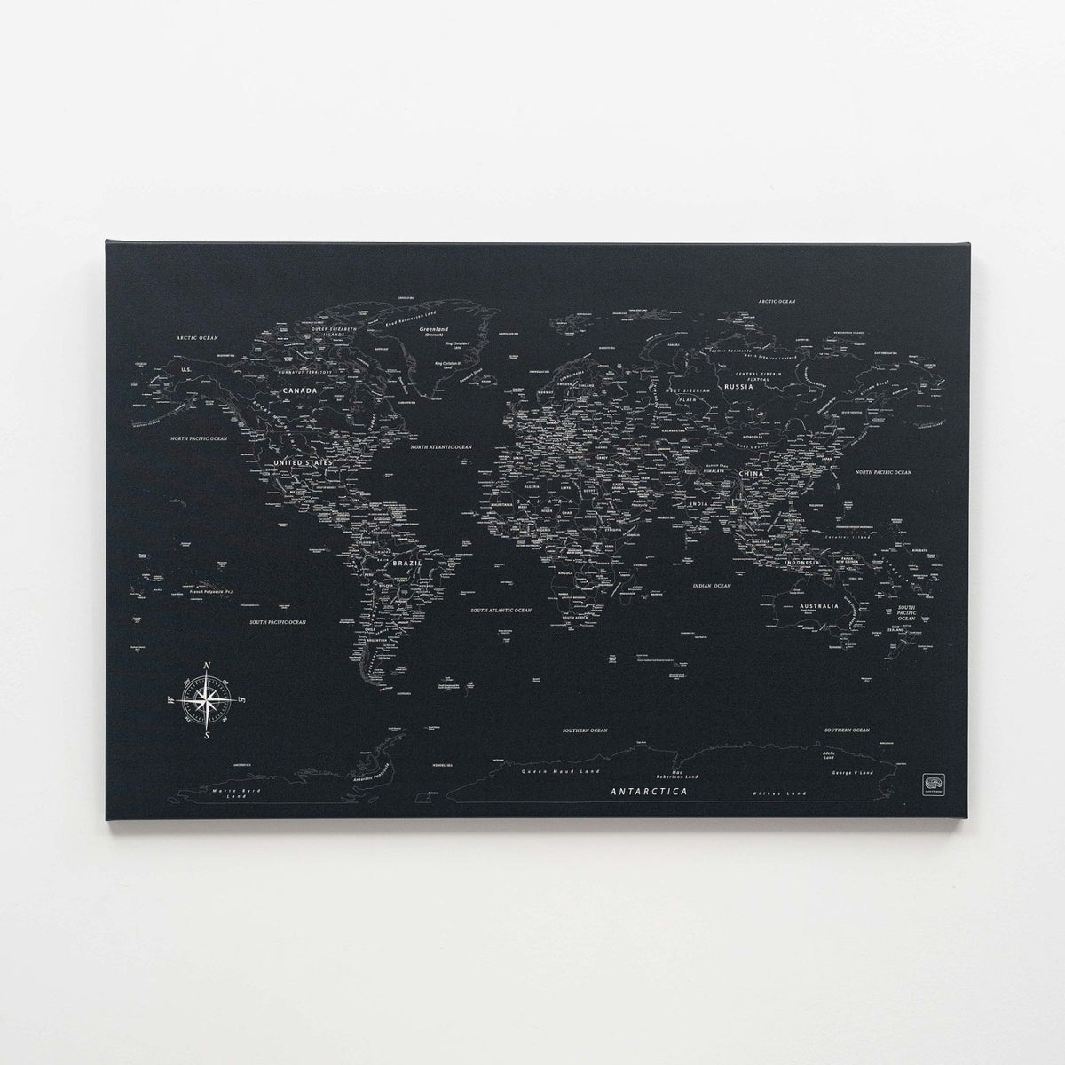World Map On Canvas - Black